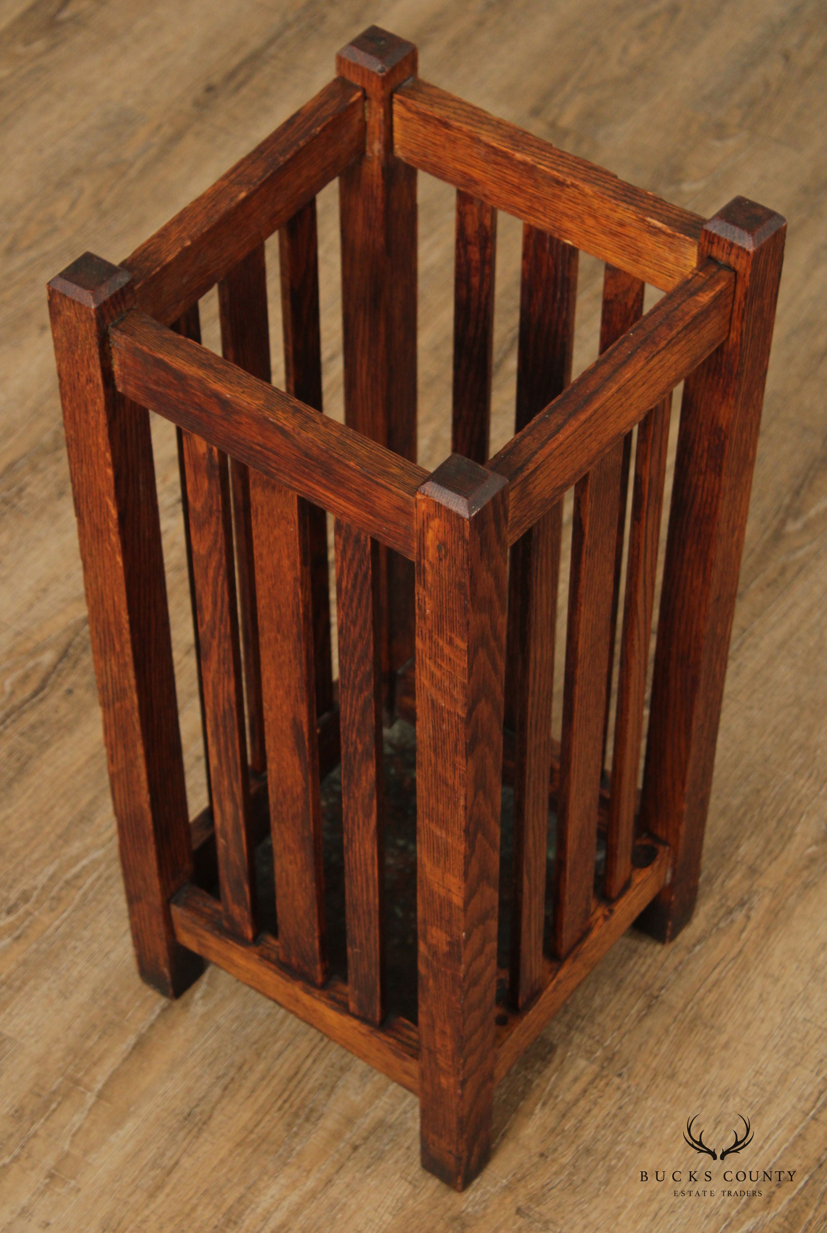 Antique Mission Style Oak Umbrella Stand