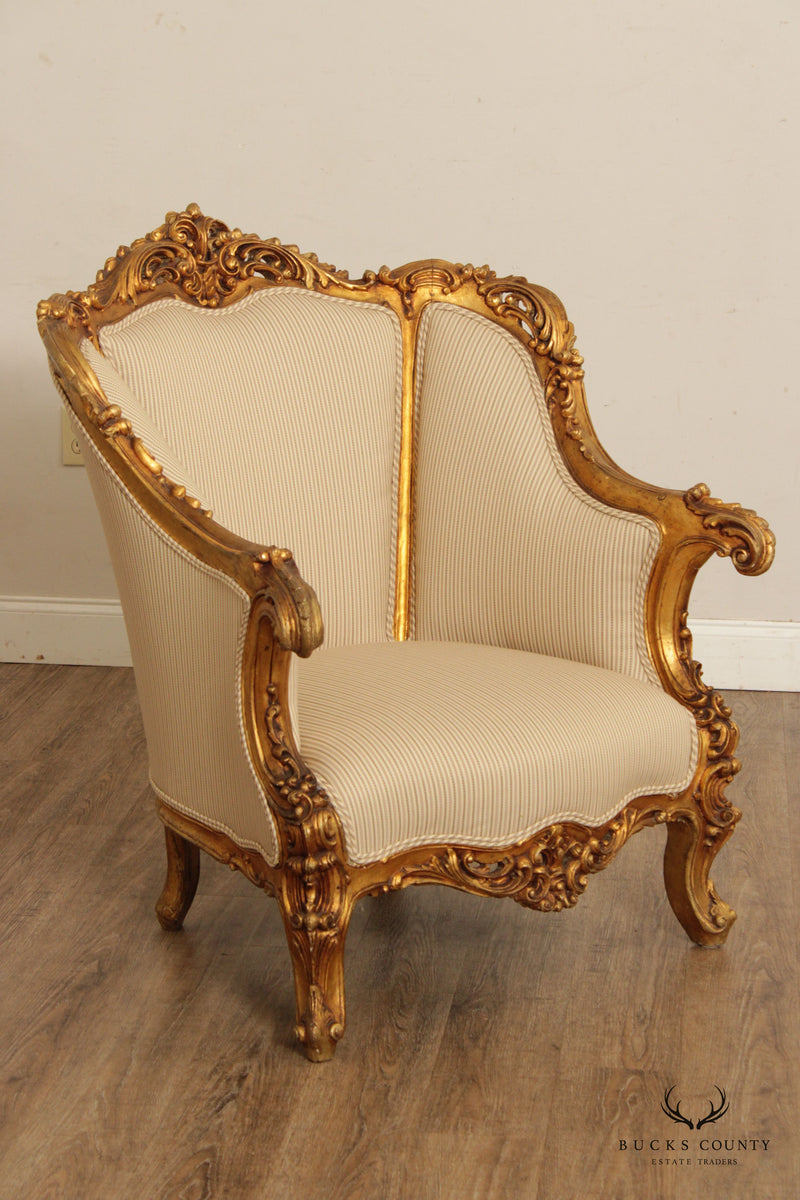 Rococo armchair: Louis XV bergere mahogany wood