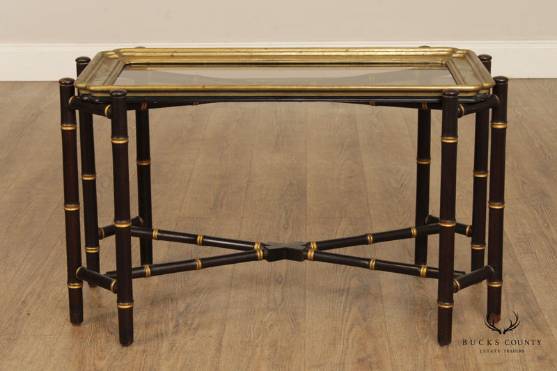 Asian Style Faux Bamboo X-Base Brass Tray Top Coffee Table