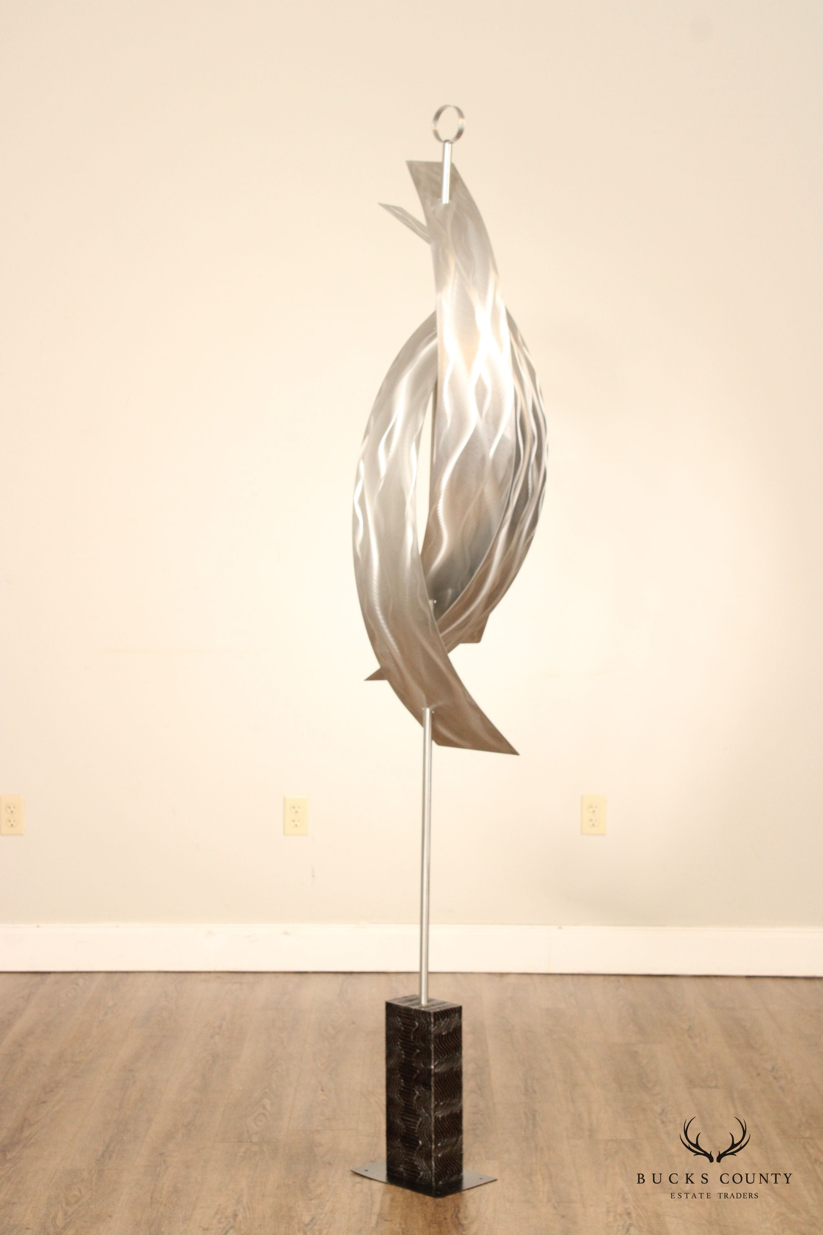 Contemporary Abstract Kinetic Metal Sail Large Sculpture