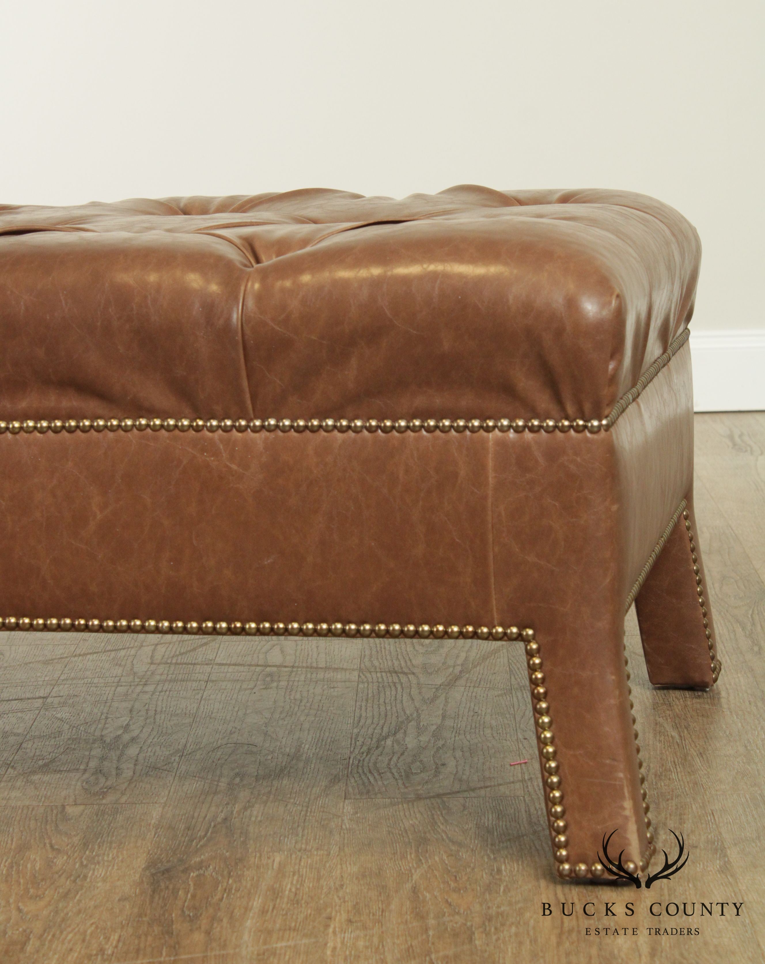 Custom Quality Brown Leather Tufted Long Bench