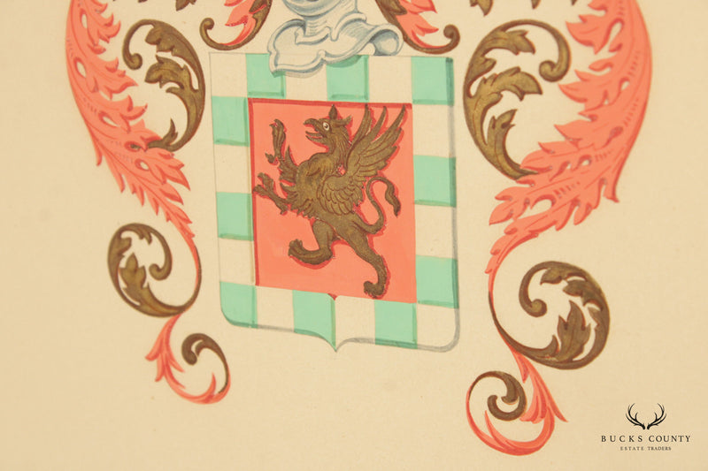 Vintage Pair Coat of Arms Crest Prints, Custom Framed