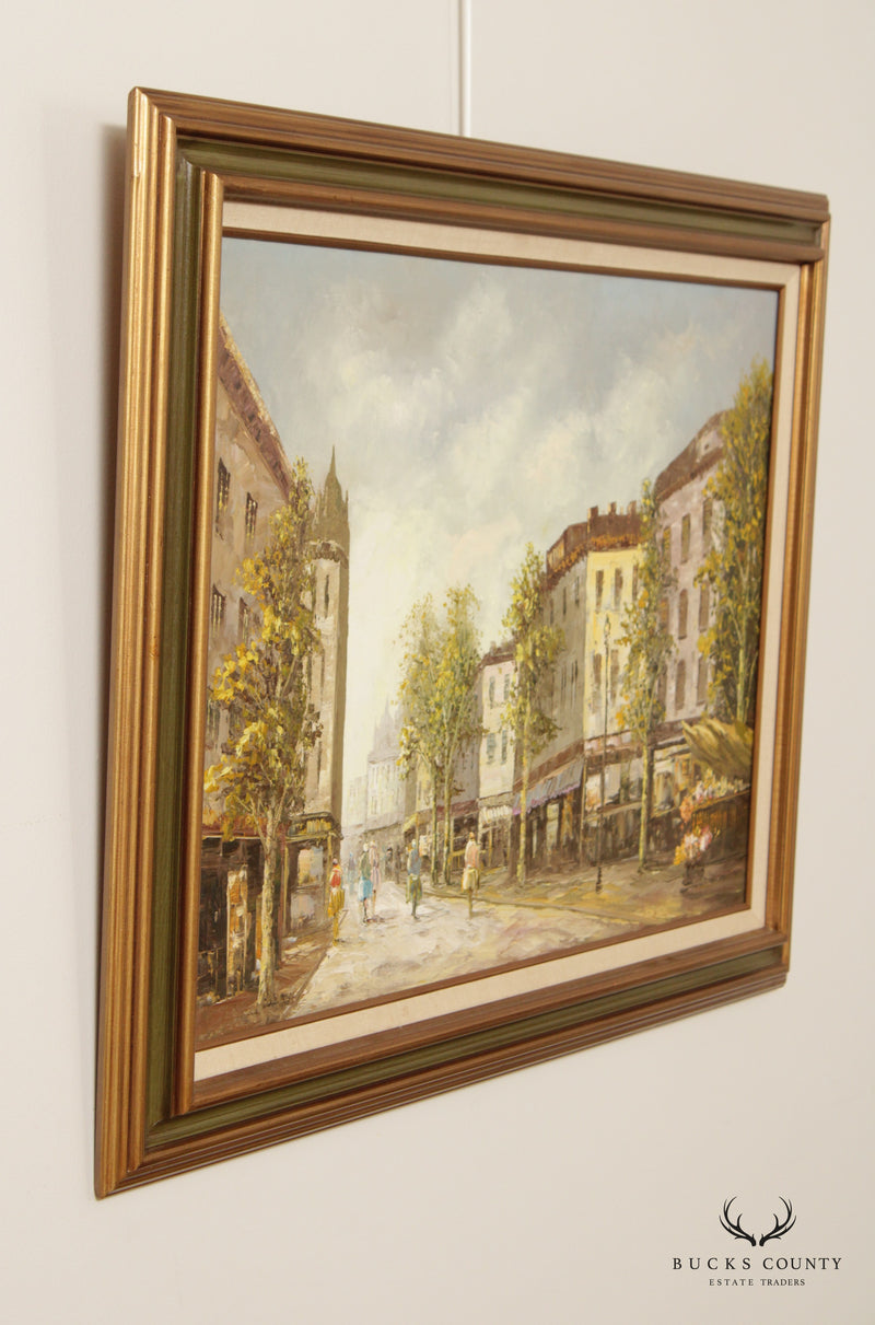 Vintage 20th C. Impressionist Style Street Scene Original Oil Painting