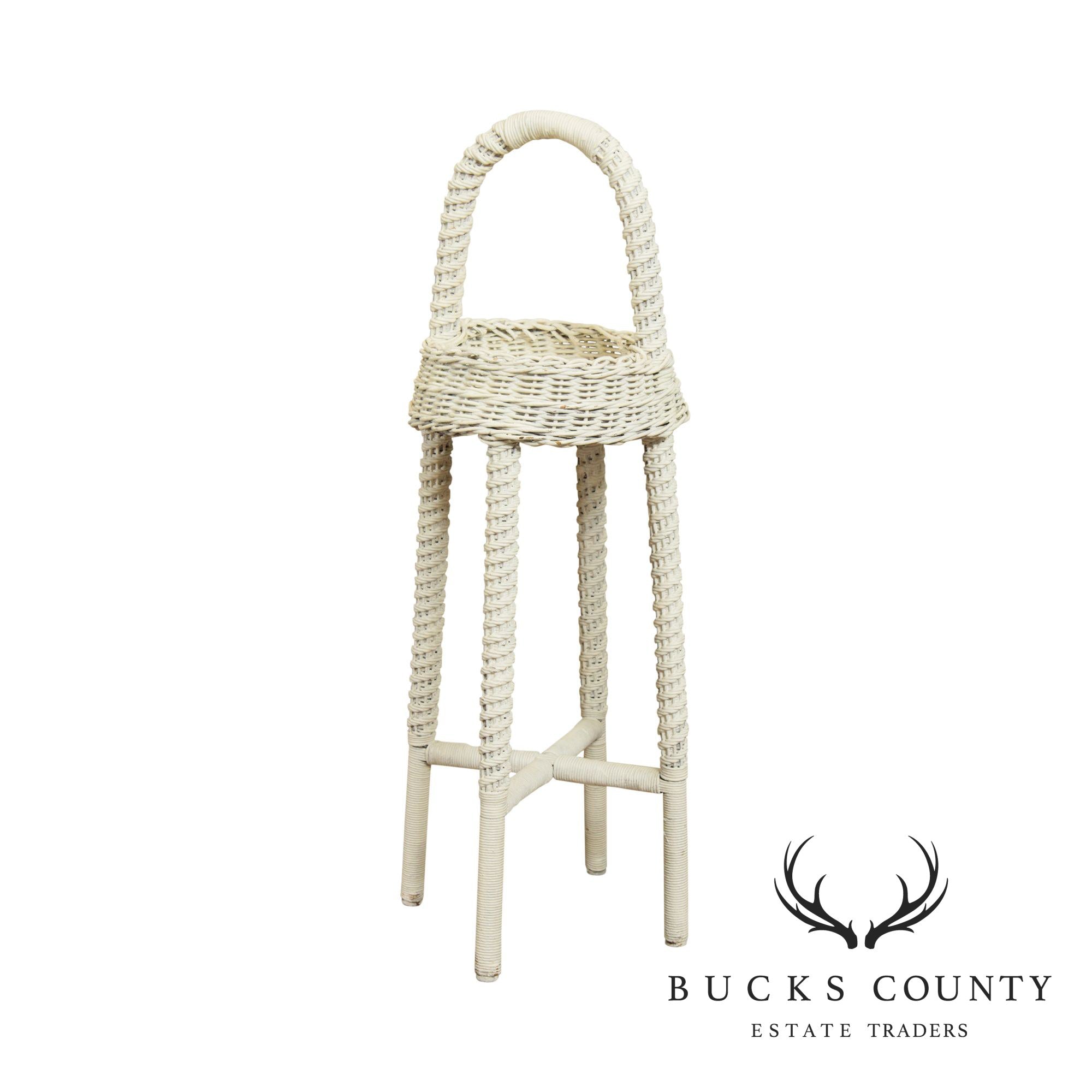 Vintage White Wicker Plant Stand