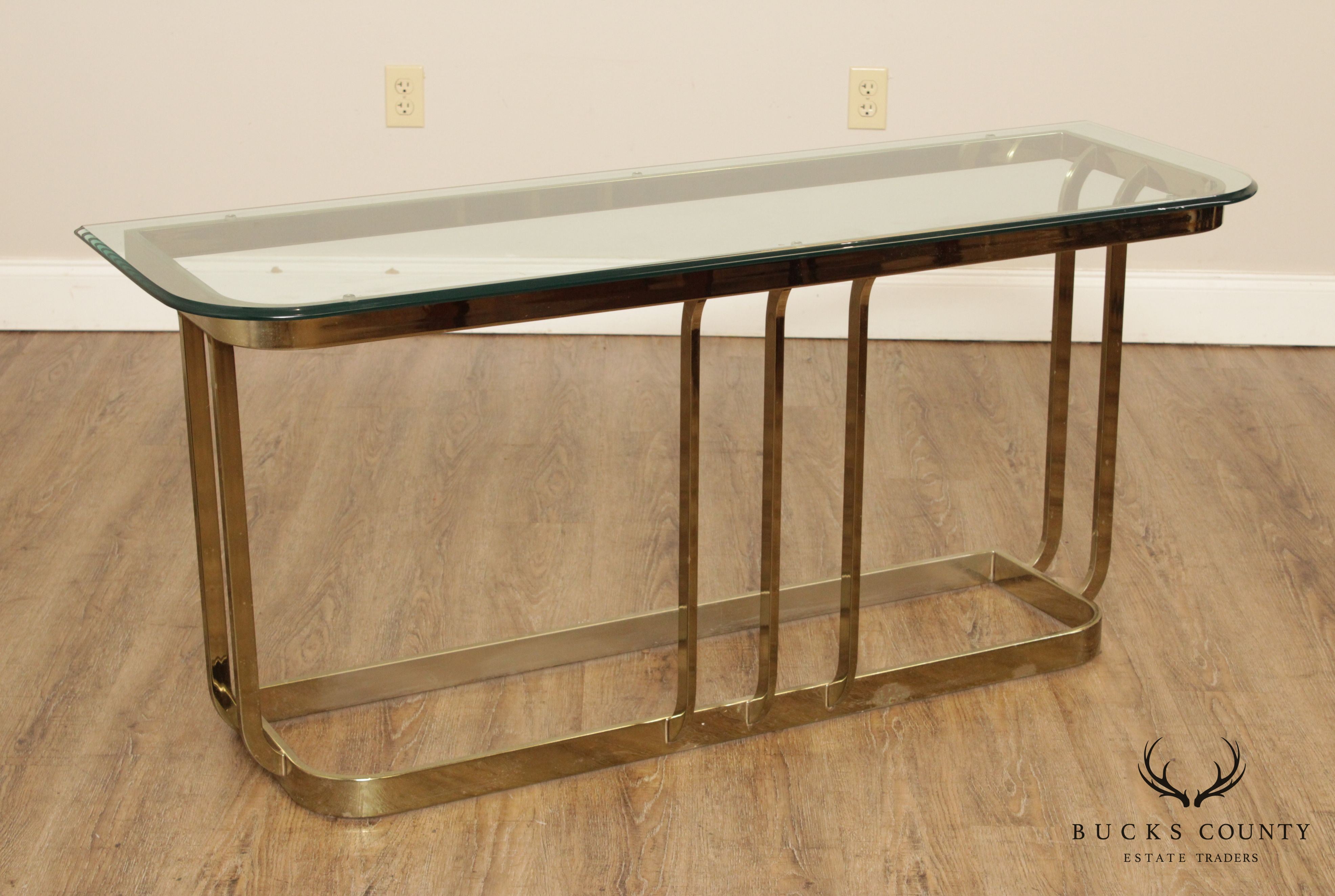 Postmodern Brass & Glass Console Table