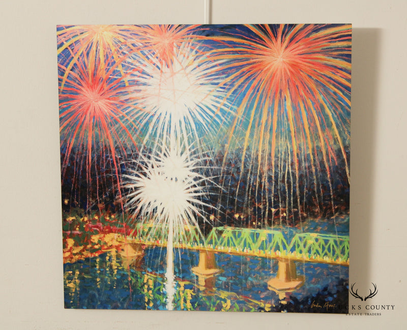 Gordon Hass 'Friday Night Fireworks' Original Oil Painting