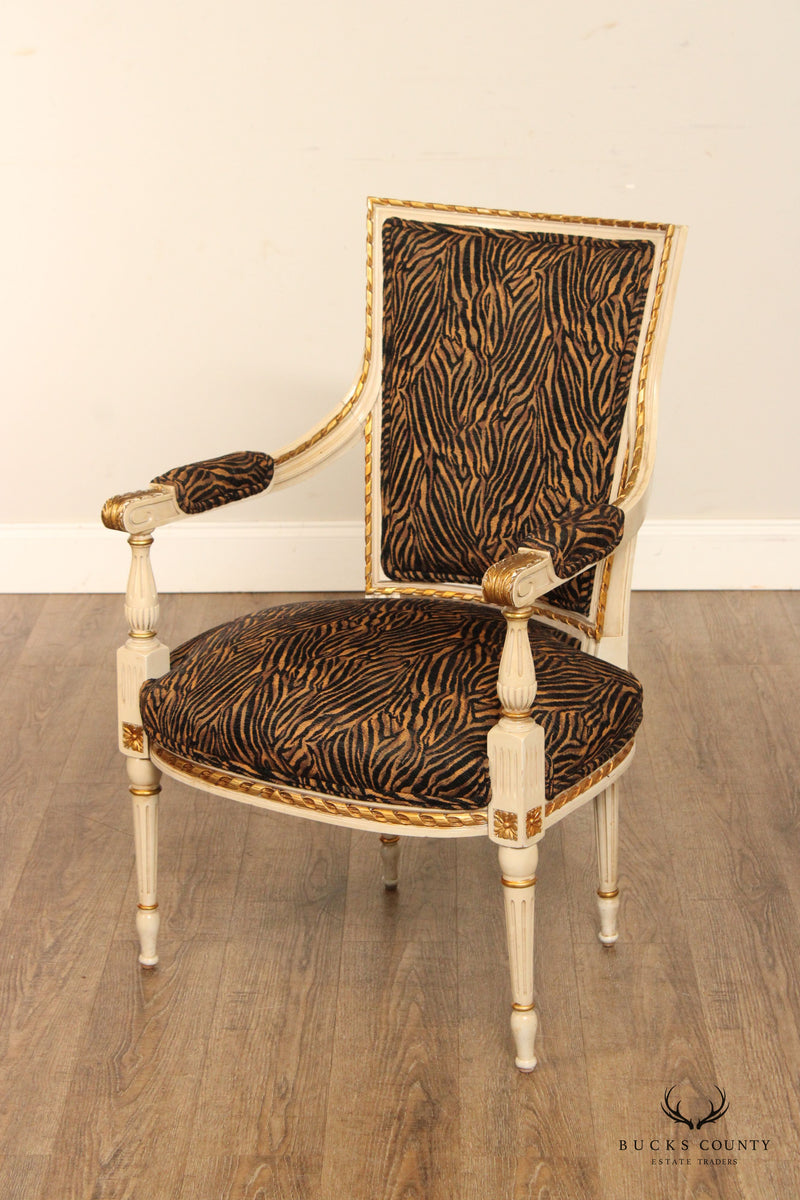 Italian Louis XVI Style Carved and Painted Fauteuil Armchair