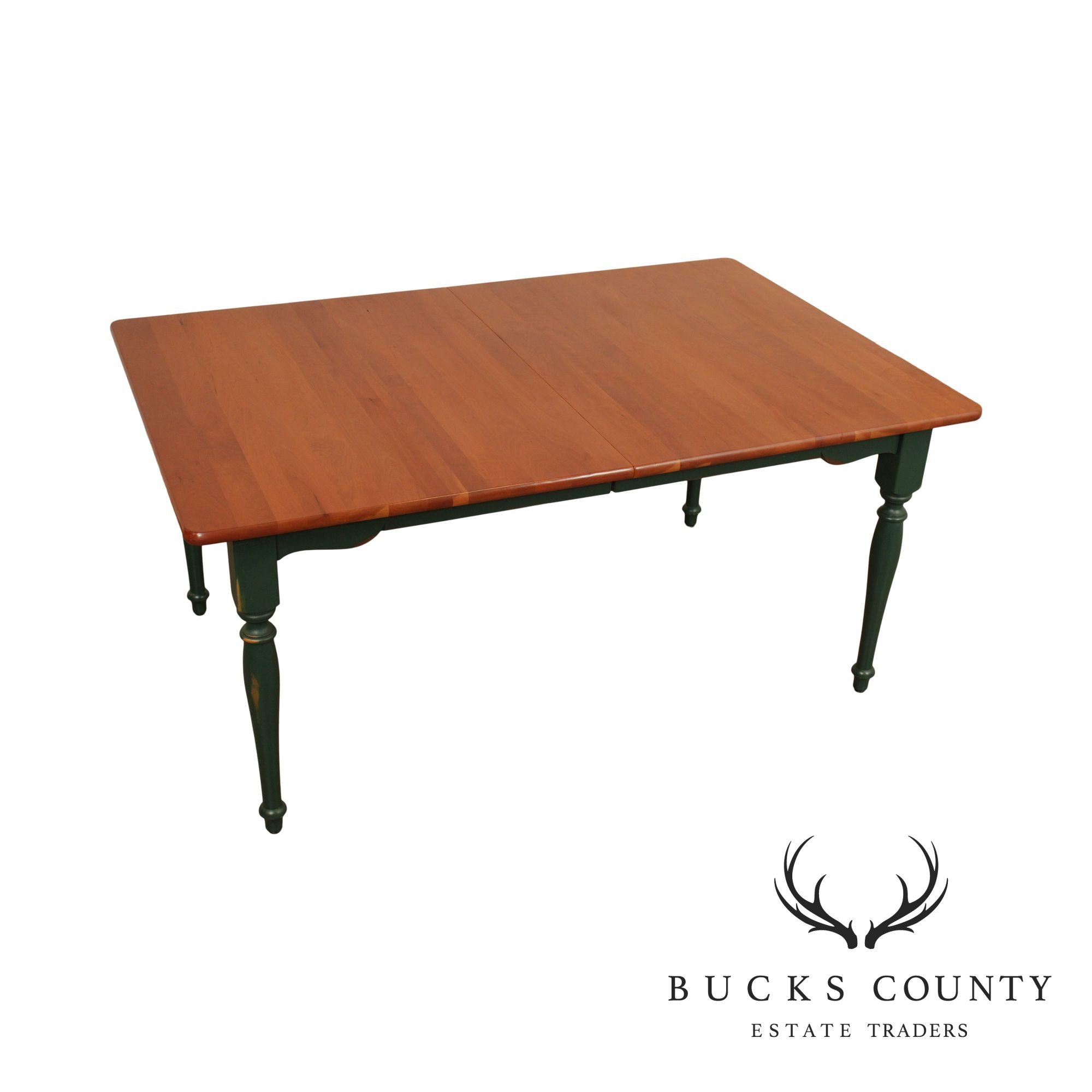 Custom Solid Cherry Green Painted Base Farmhouse Dining Table