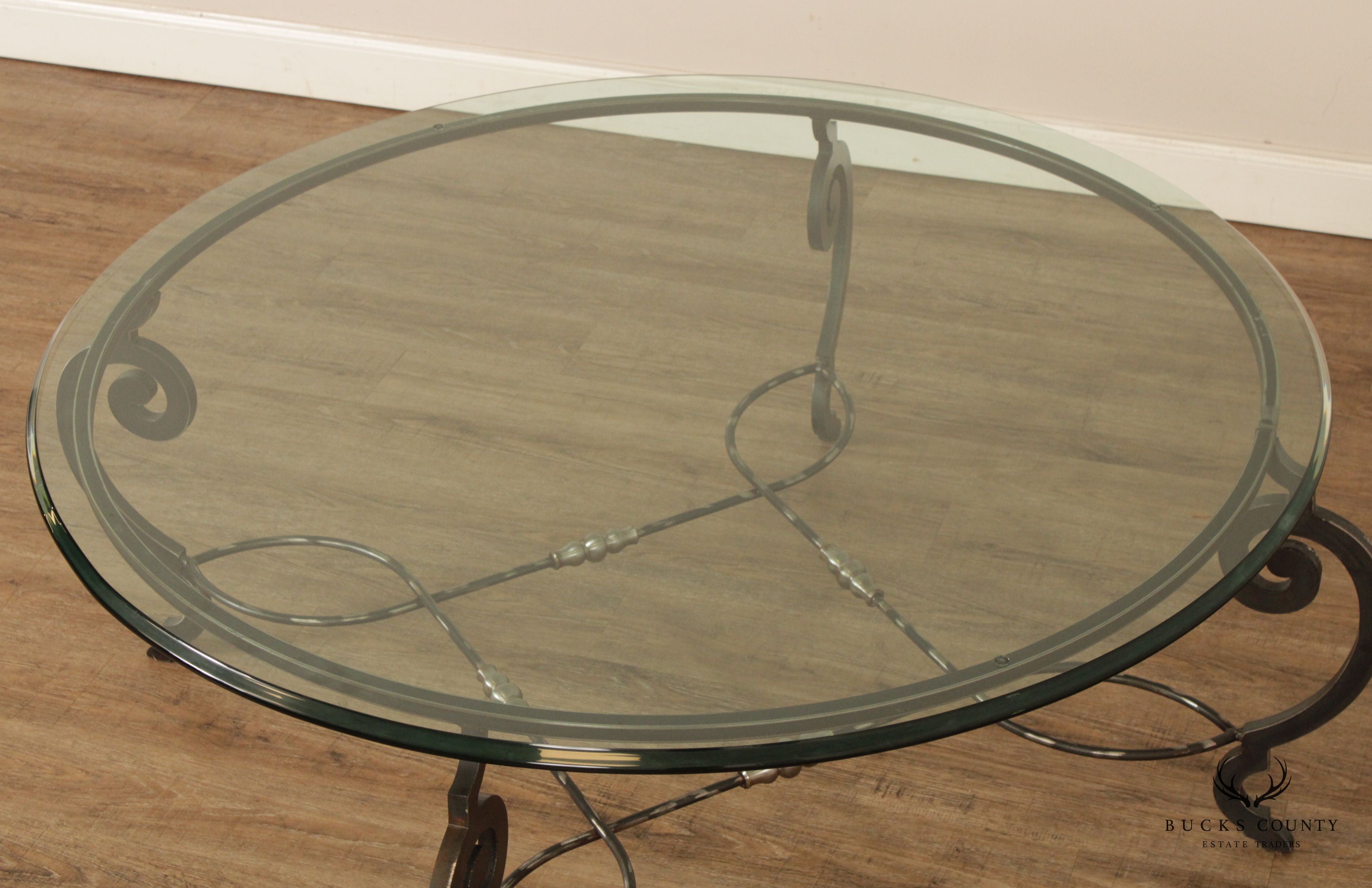 Tuscan Style 60-Inch Round Glass Top Wrought Iron Coffee Table