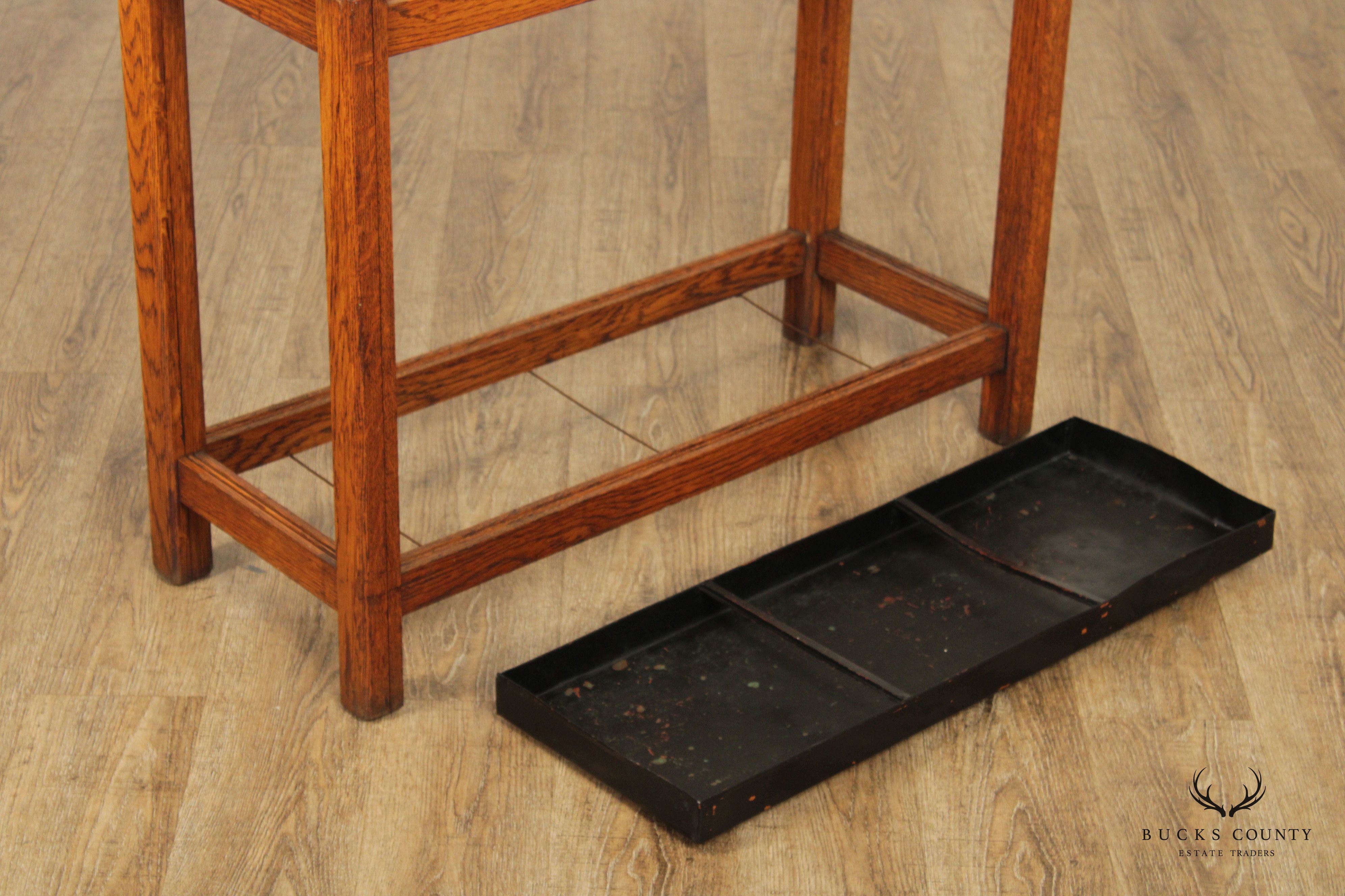 Antique Mission Oak Three Section Umbrella Stand