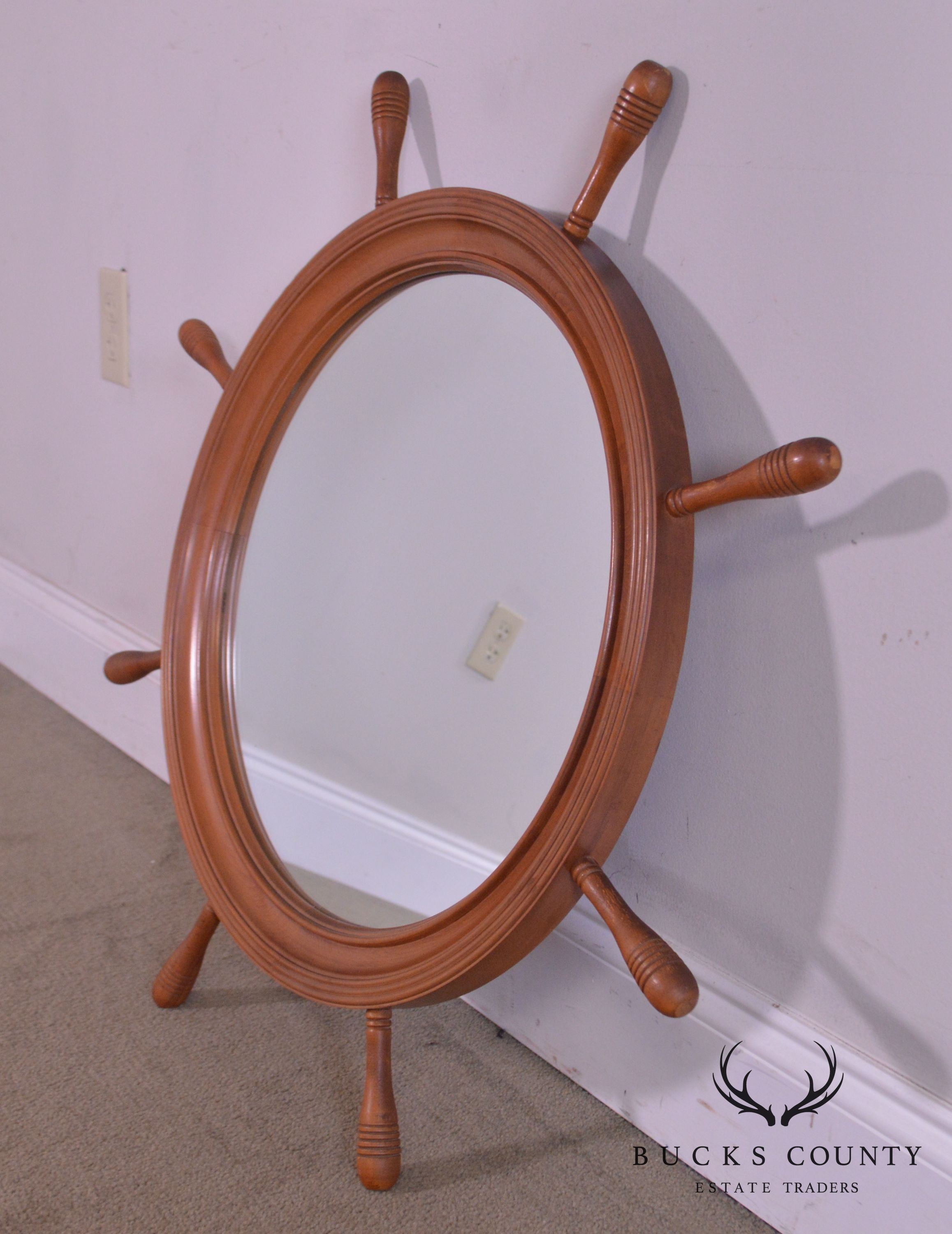 Vintage 1950 Nautical Ships Wheel Frame Wall Mirror