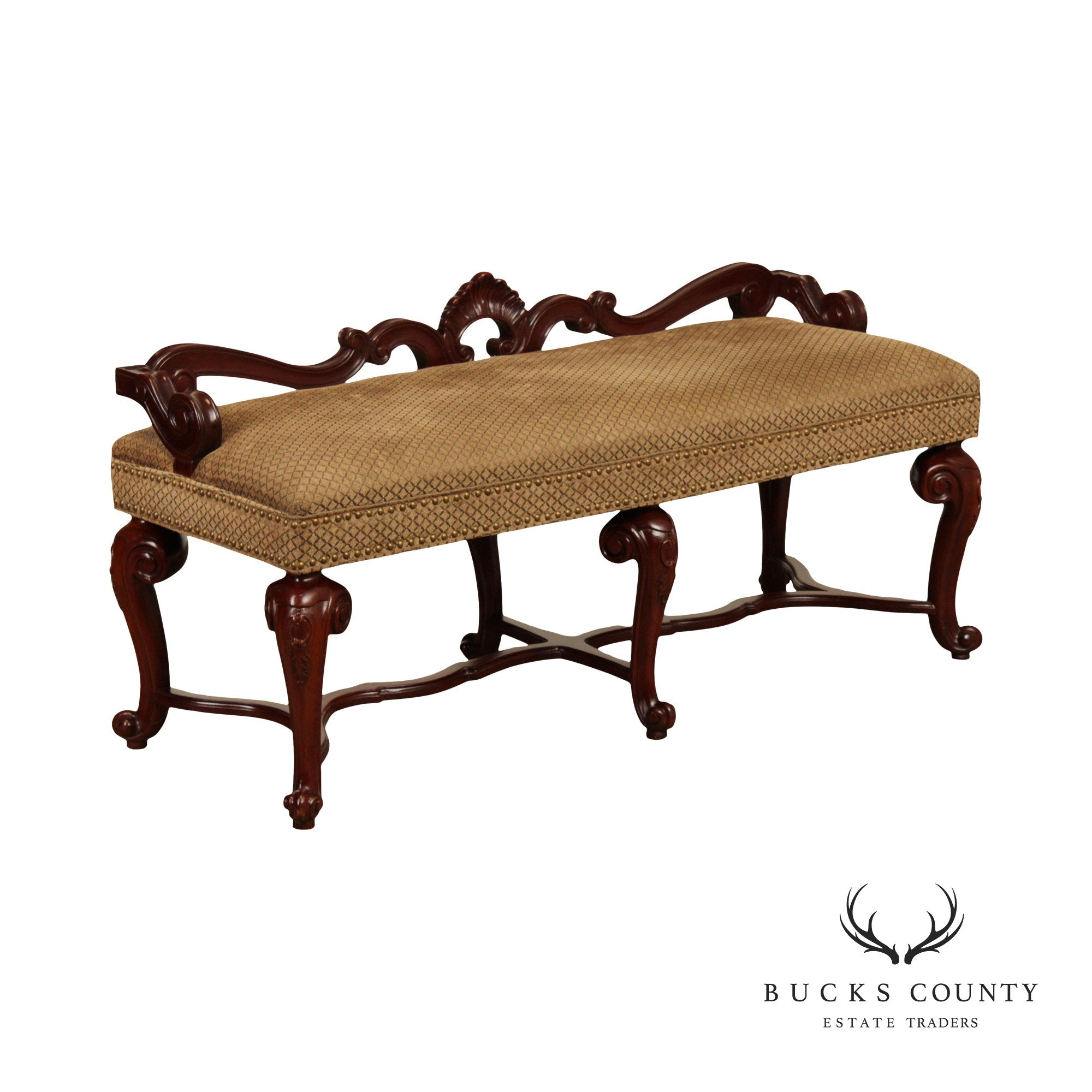 Quality Carved Mahogany Rococo Style Window Bench