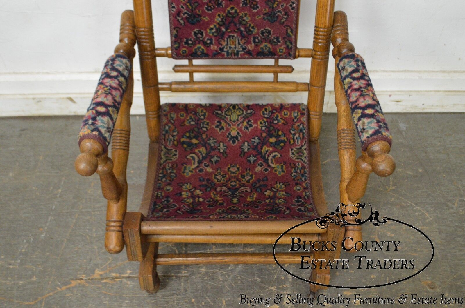 Antique 19th Century Victorian Carpet Upholstered Platform Rocker