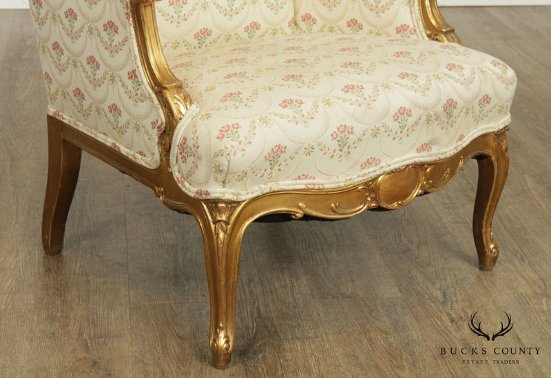 French Louis XV Style Antique Gilt Frame Bergere Chair