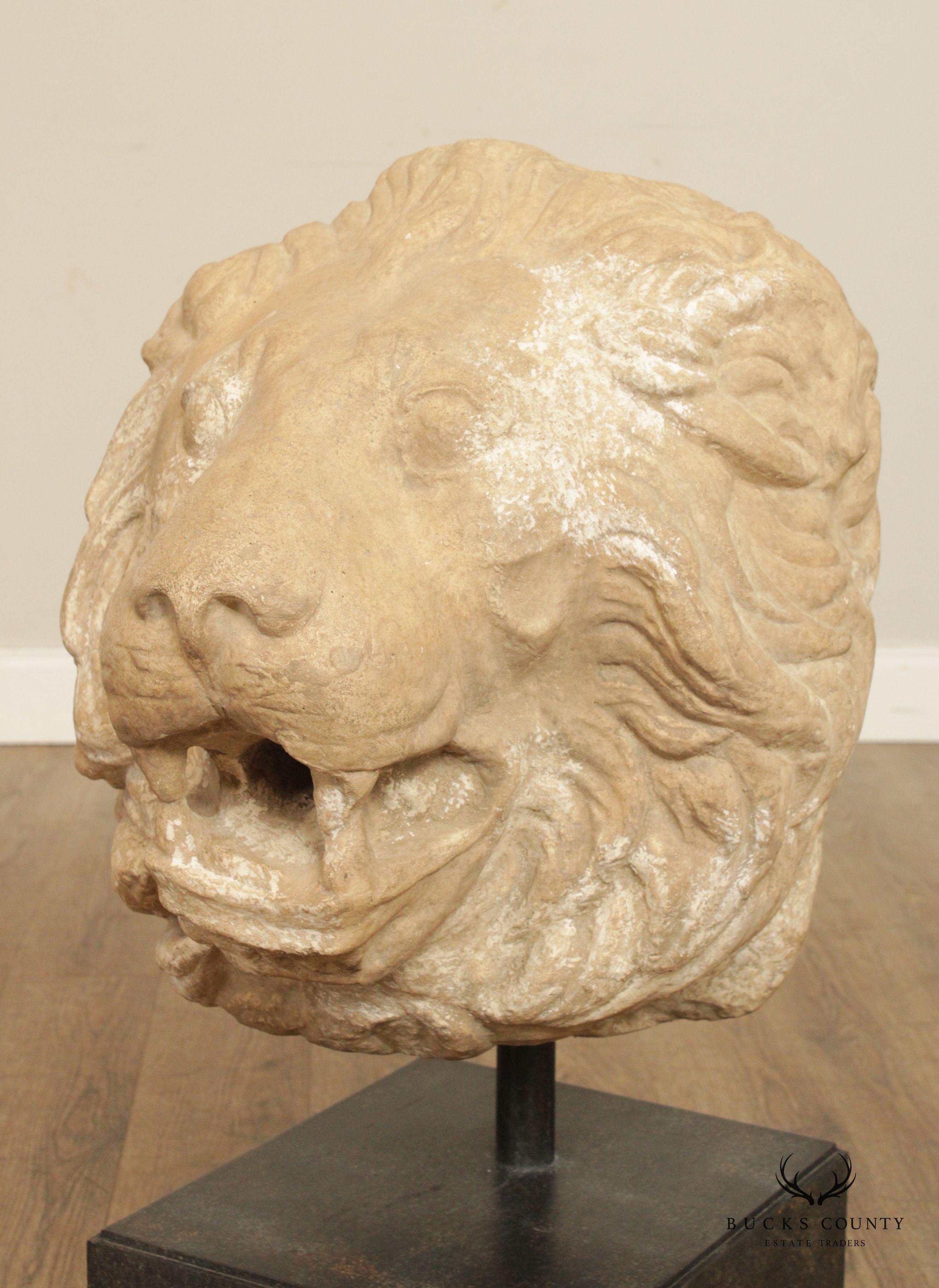 Lion Mask Casted Stone Architectural Detail Sculpture