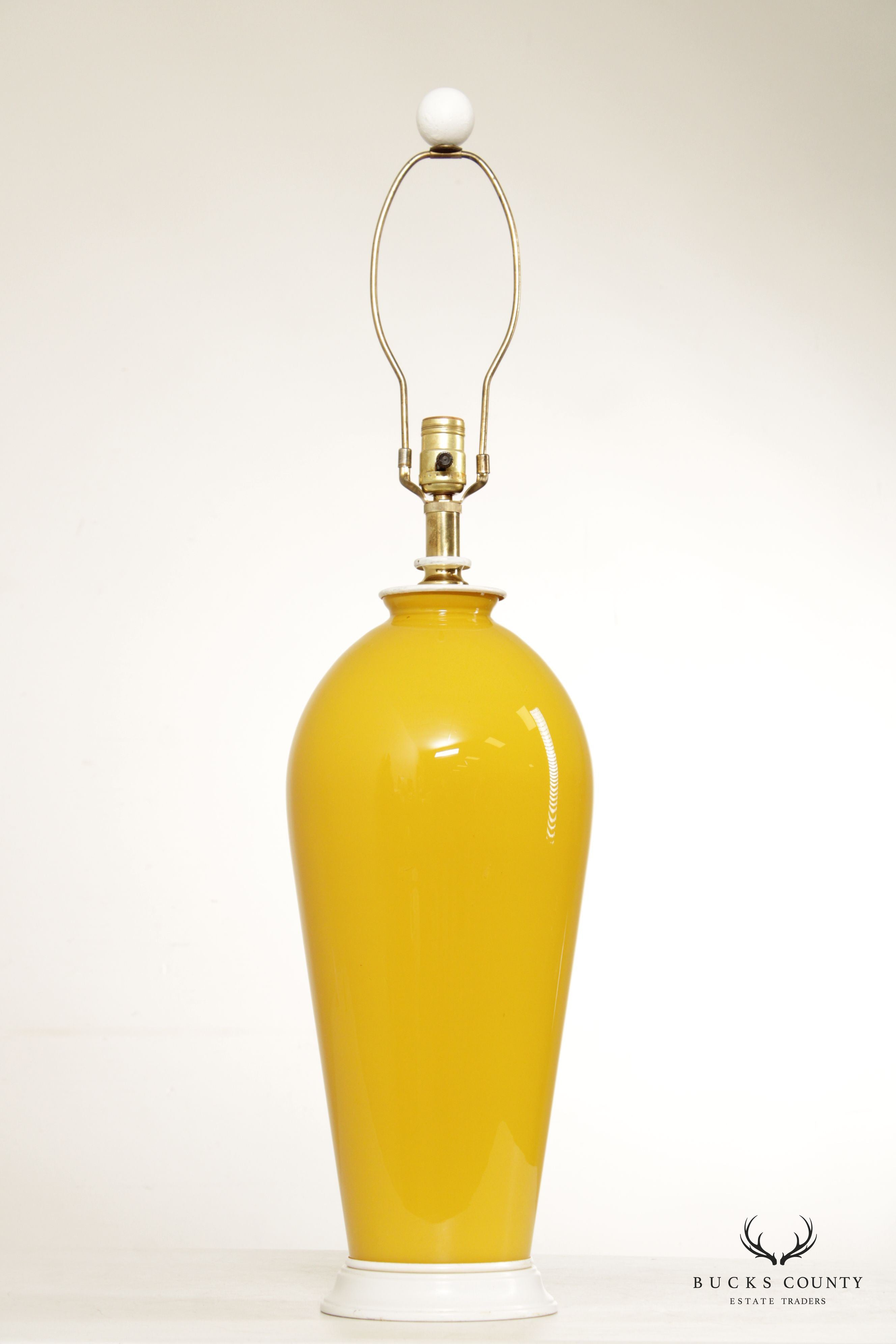 Mid Century Yellow Glass Ginger Jar Table Lamp