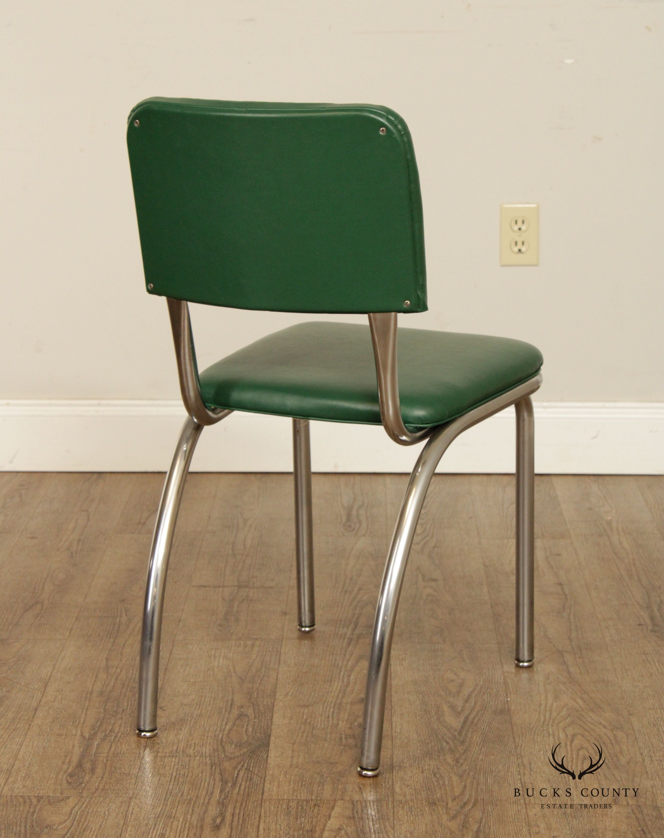 Royal Metal 1950s Vintage Chrome and Green Vinyl Side Chair