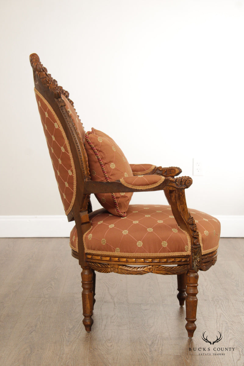 French Louis XVI Victorian Style Carved  Armchair