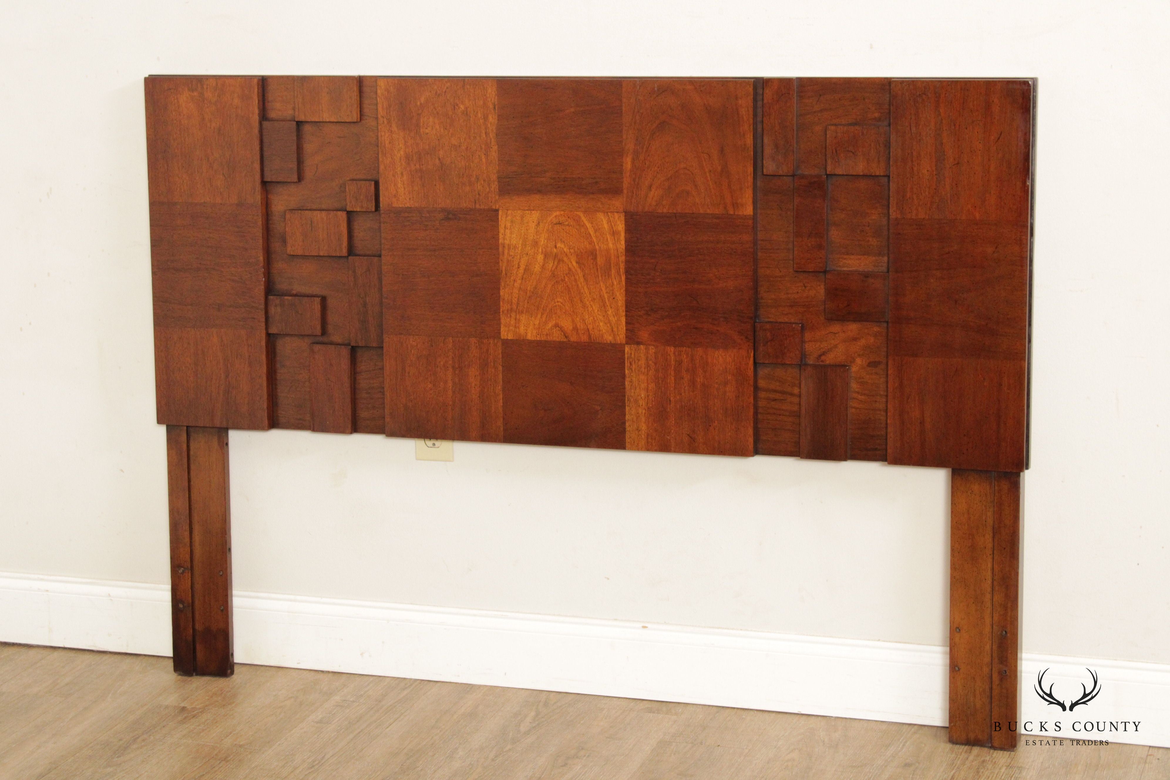 Lane Furniture Mid Century Modern Walnut Brutalist Queen Headboard