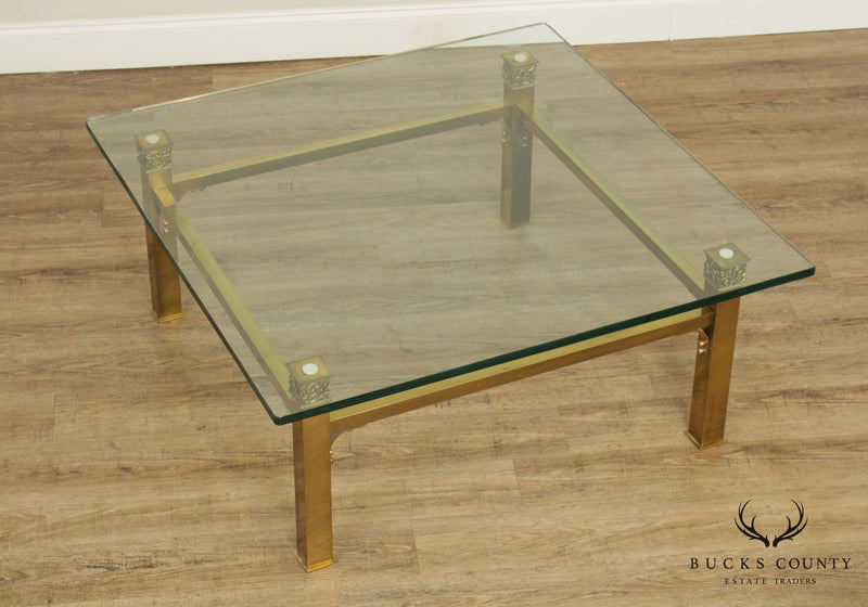 Mid Century Brass Base Square Glass Top Coffee Table