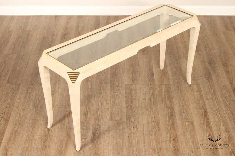 Casa Bique Hollywood Regency Style Tessellated Marble Glass Top Console Table