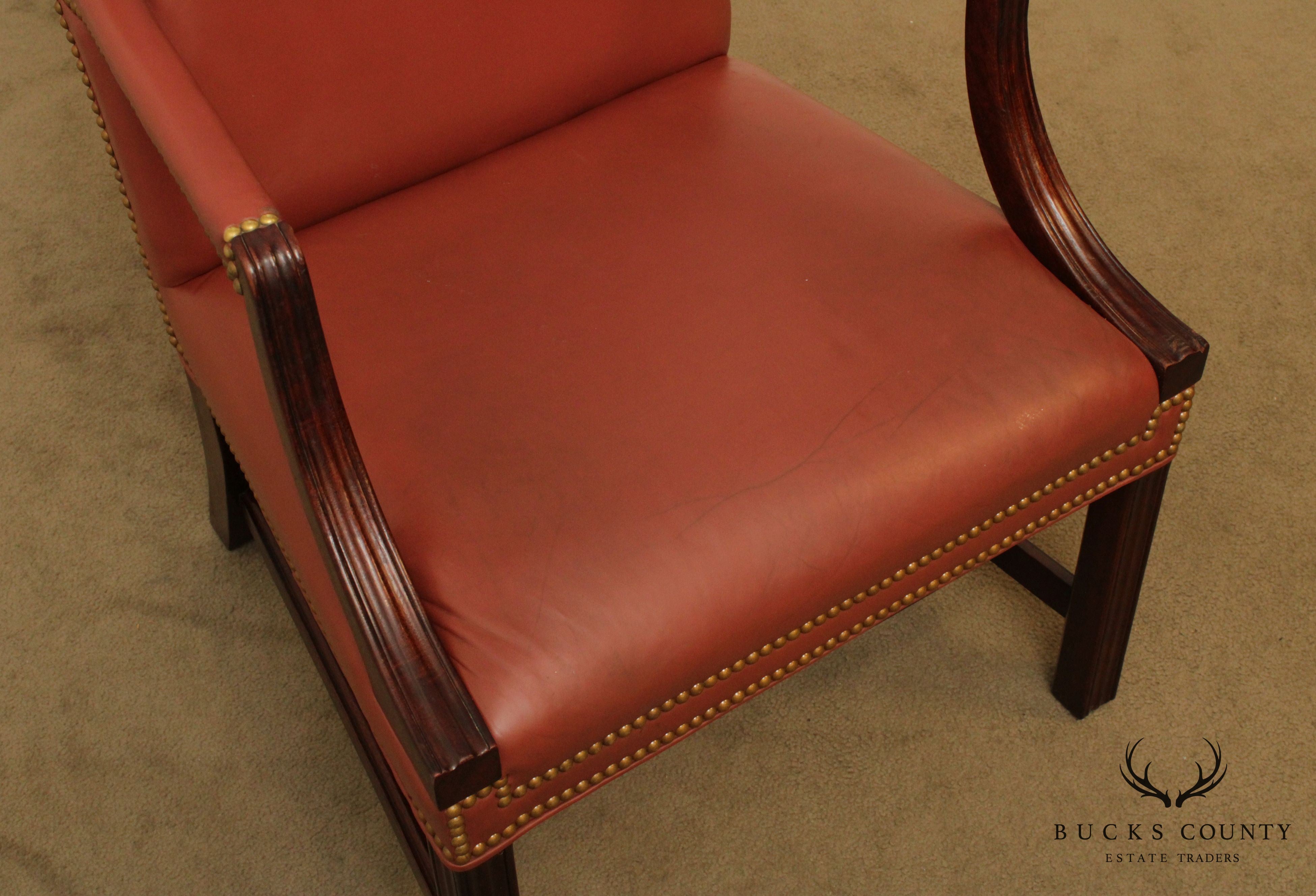 Traditional Leather & Mahogany Tufted Armchair