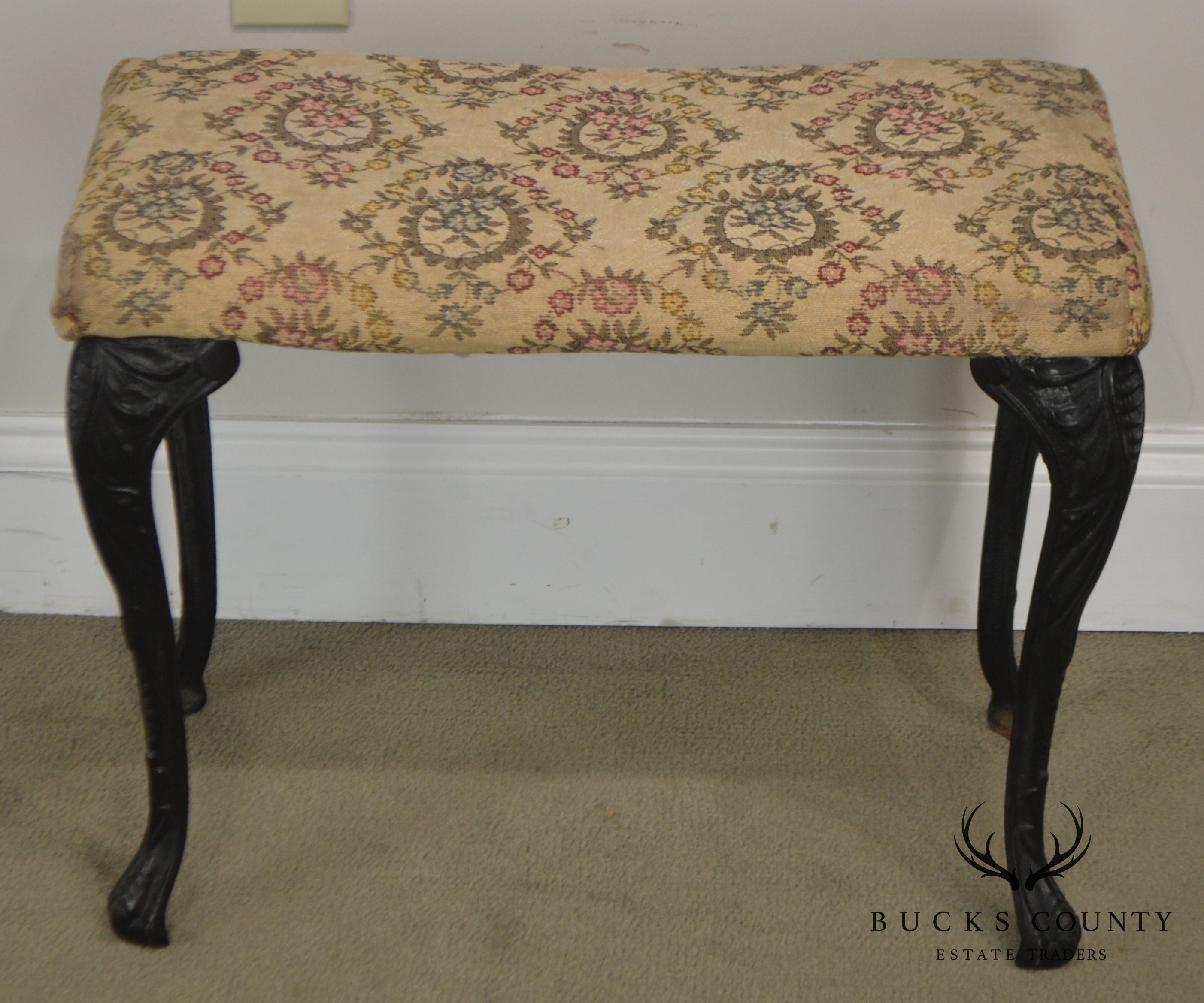 Antique Rococo Style Iron Leg Vanity Bench