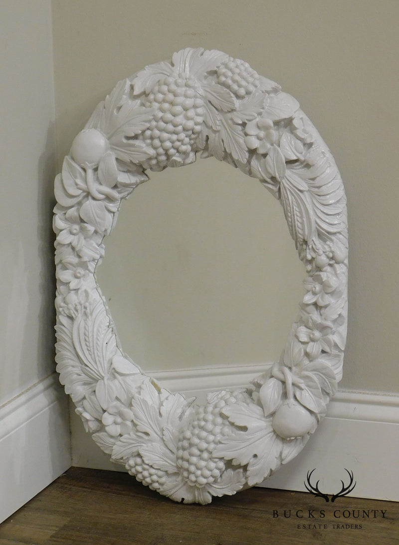Gargoyles Studio Carved Fruit and Leaves White Lacquered Wall Mirror