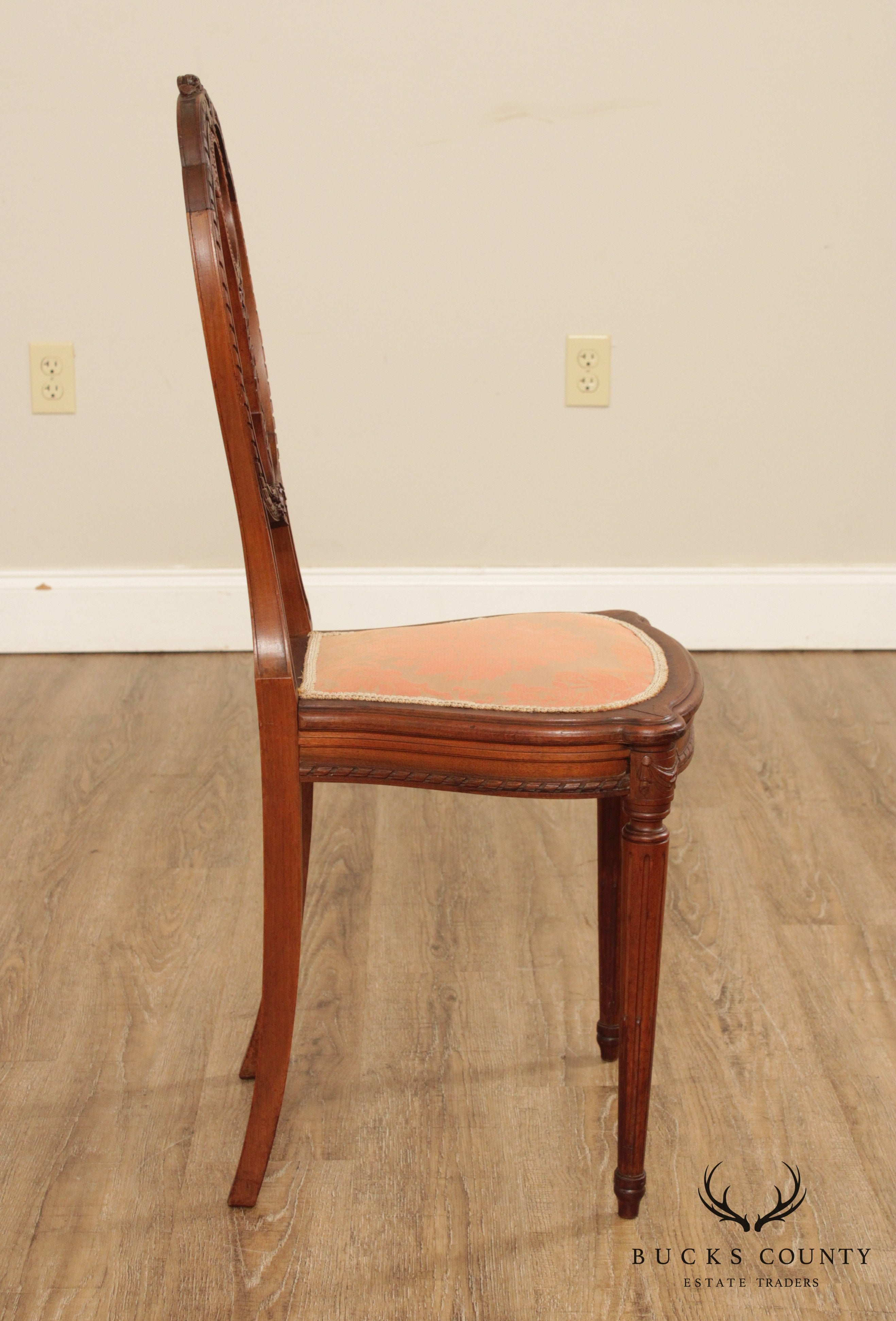 Antique Edwardian Period Pair Carved Walnut Side Chairs