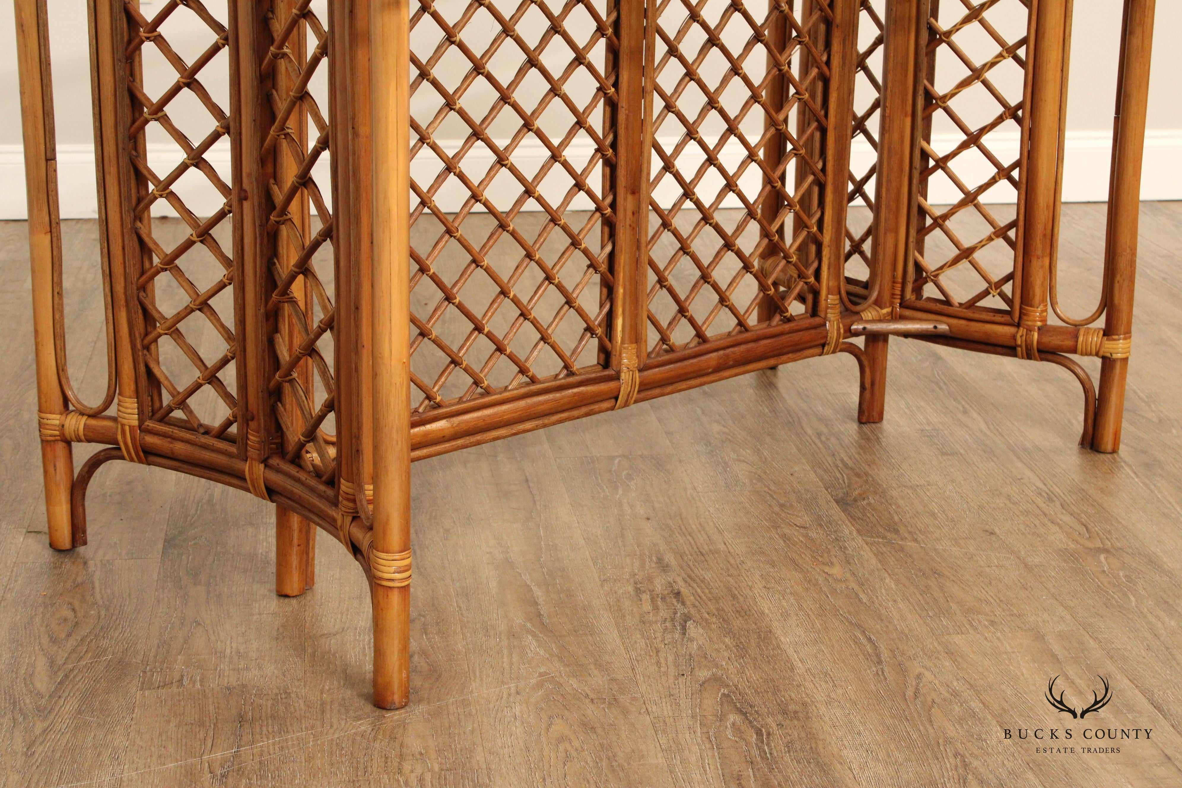 Hollywood Regency Glass Top Bamboo Rattan Dining Table