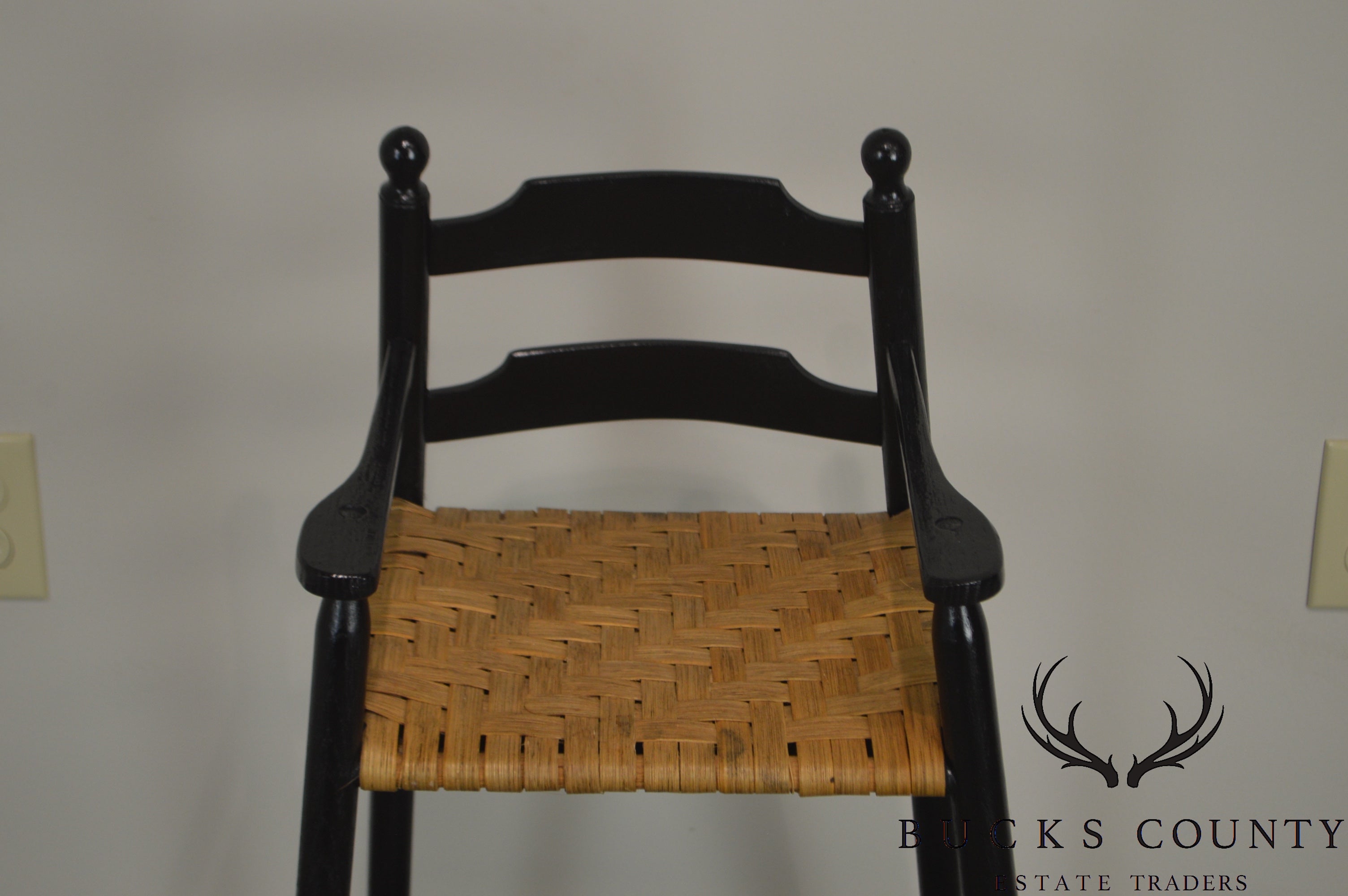 Country Black Painted Youth Arm Chair w/ Woven Rush Seat