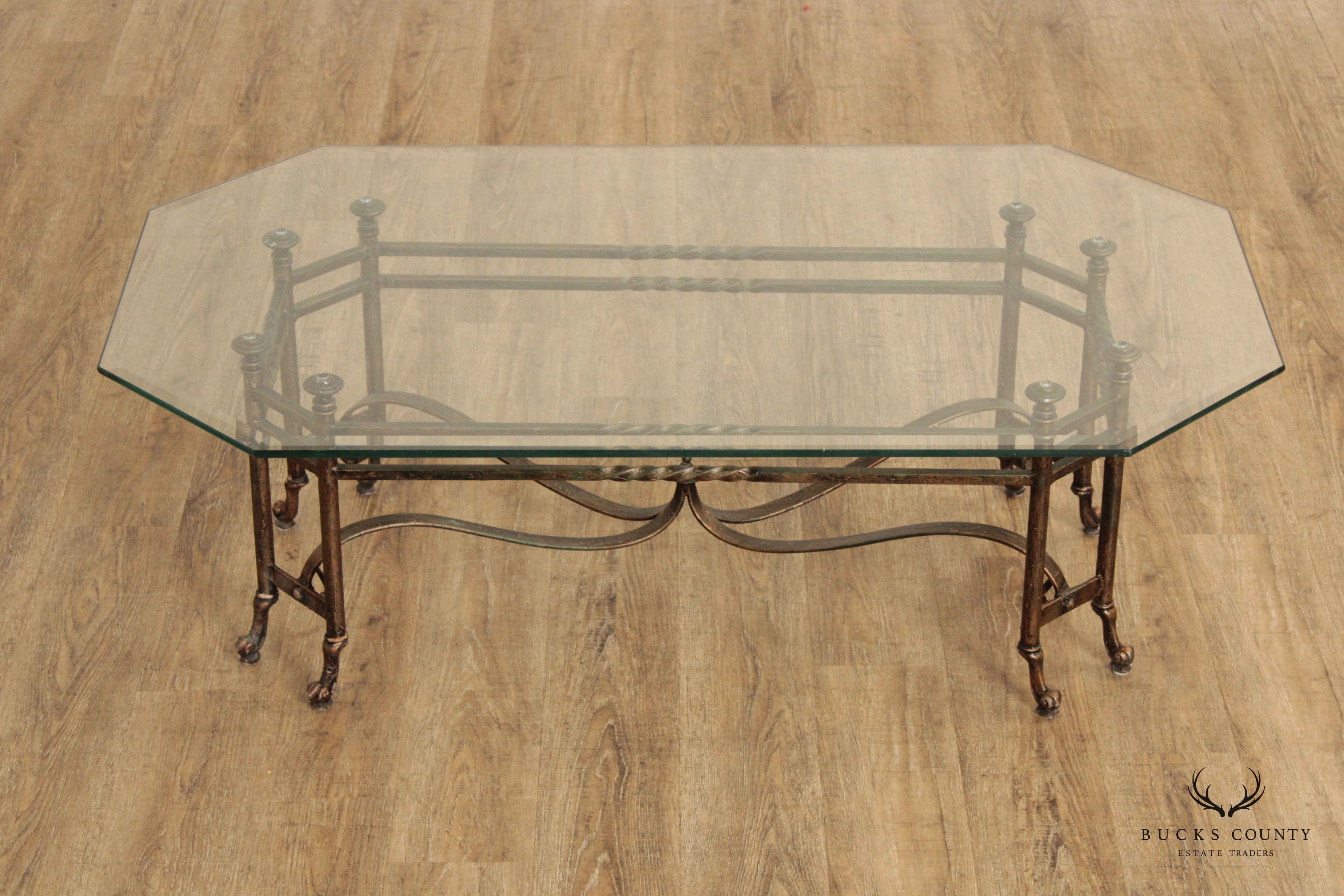 Regency Style Wrought Iron Glass Top Coffee Table