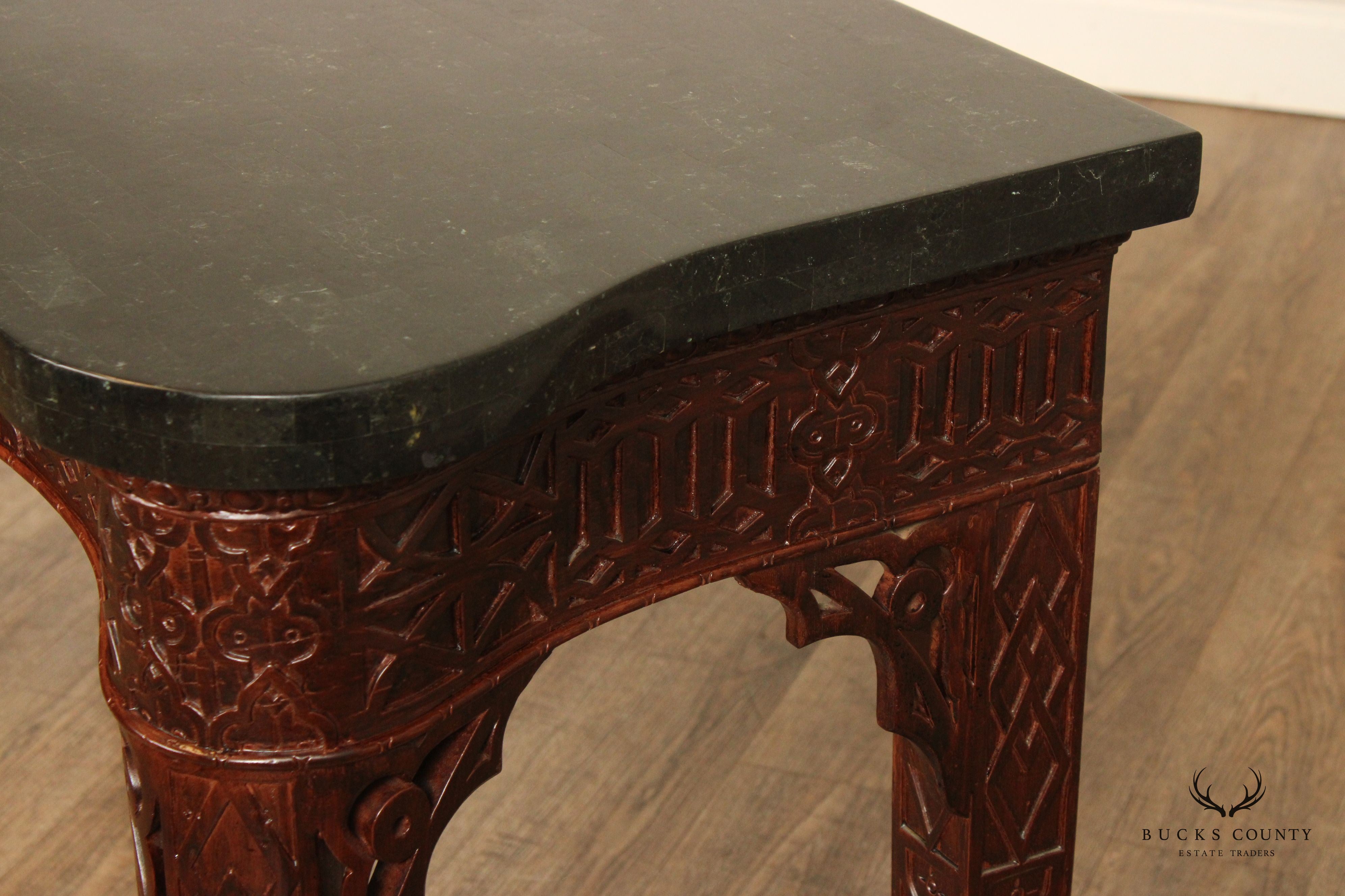 Maitland Smith Carved Mahogany Serpentine Console Table