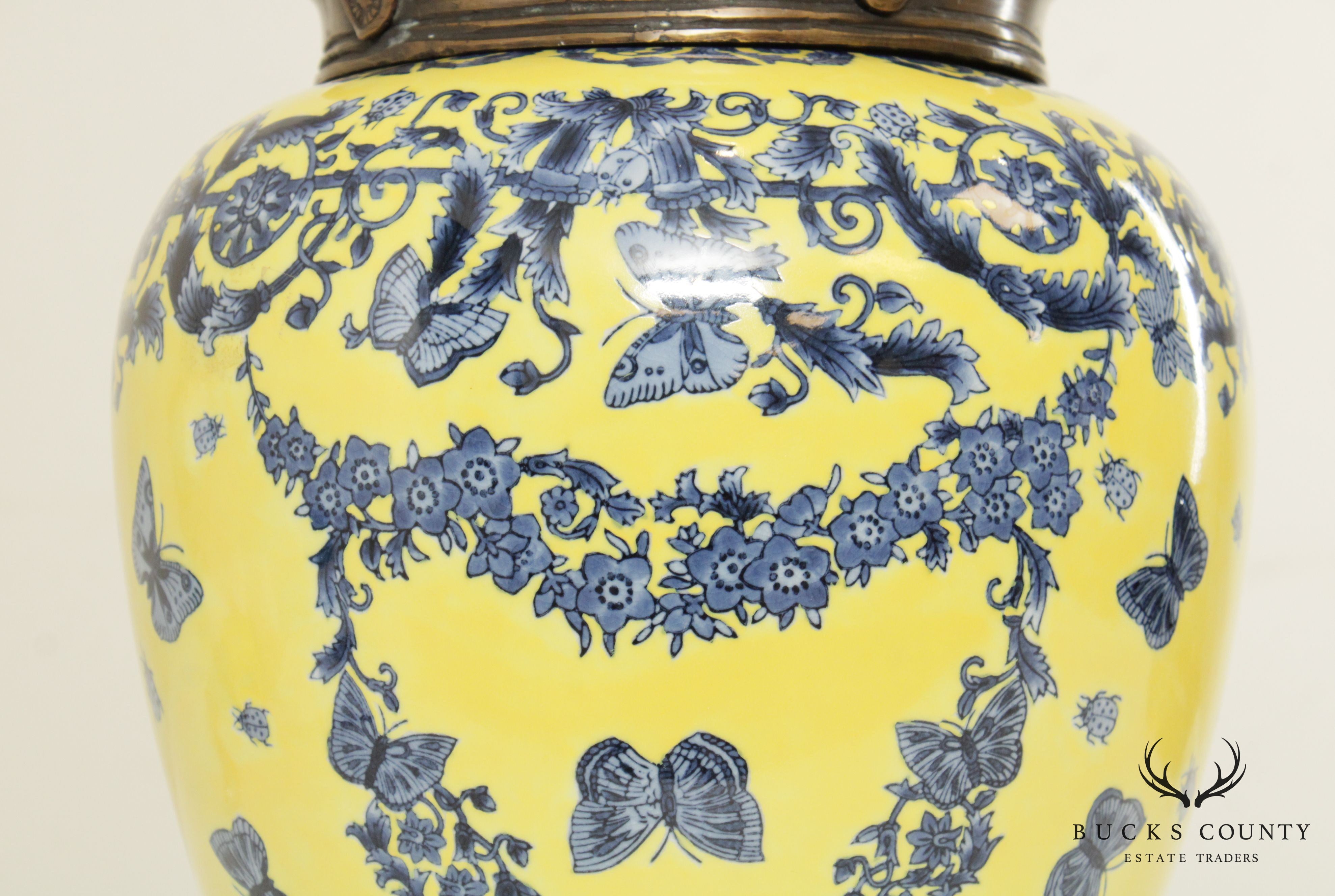 Chinese Porcelain Brass Mounted Urn