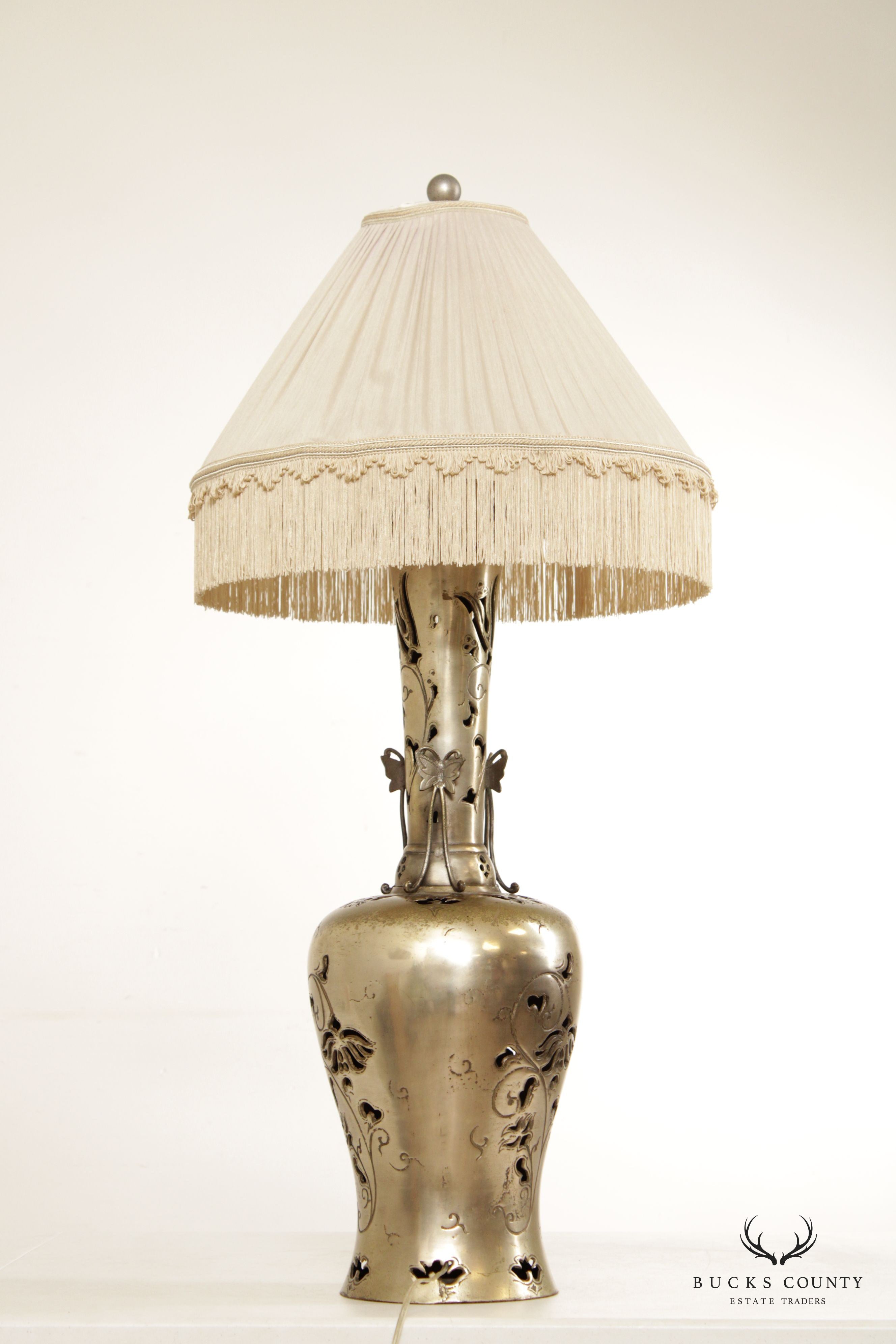 Mid Century Pierced Brass Butterfly Table Lamp