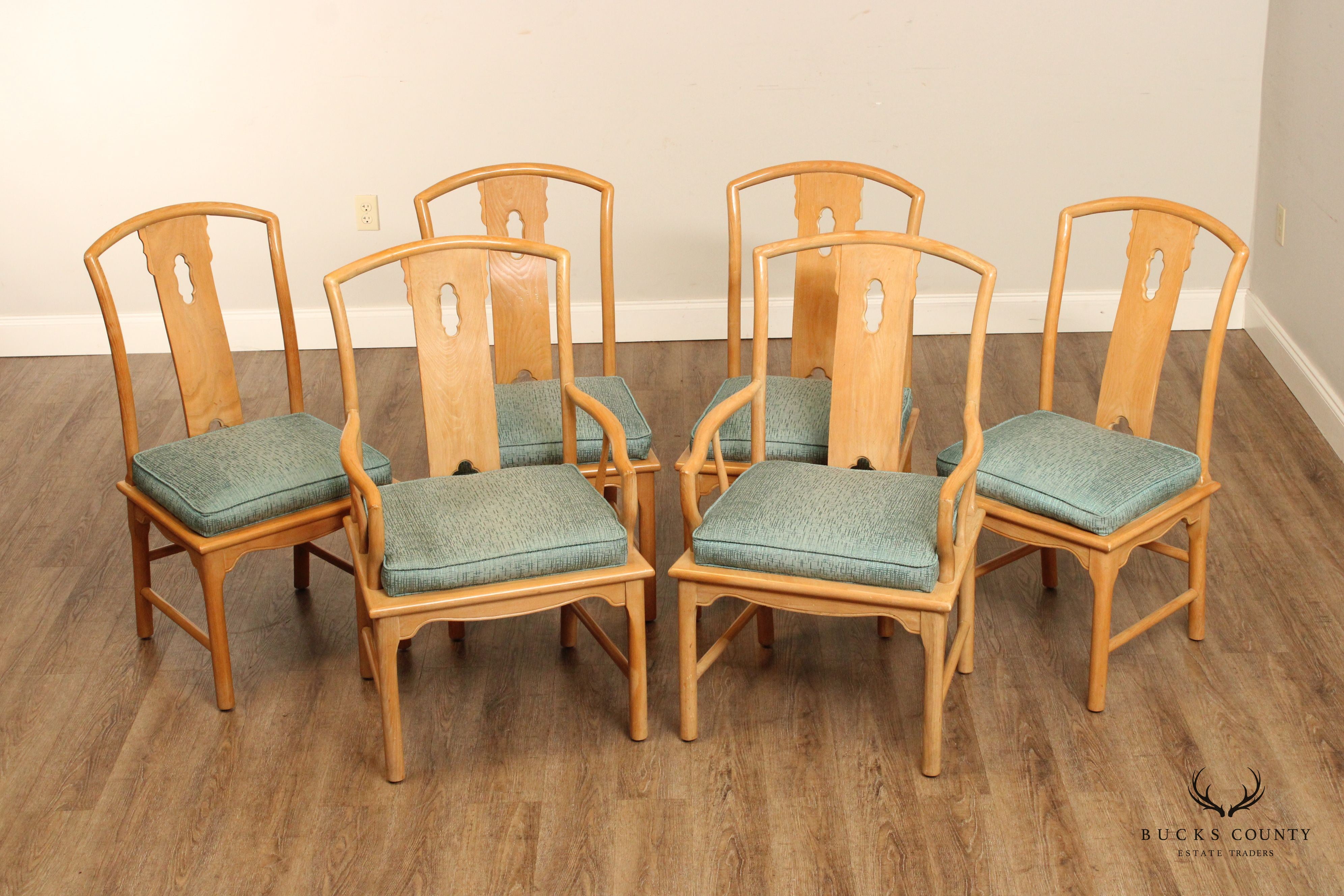 Asian Inspired Vintage Set of Six Dining Chairs