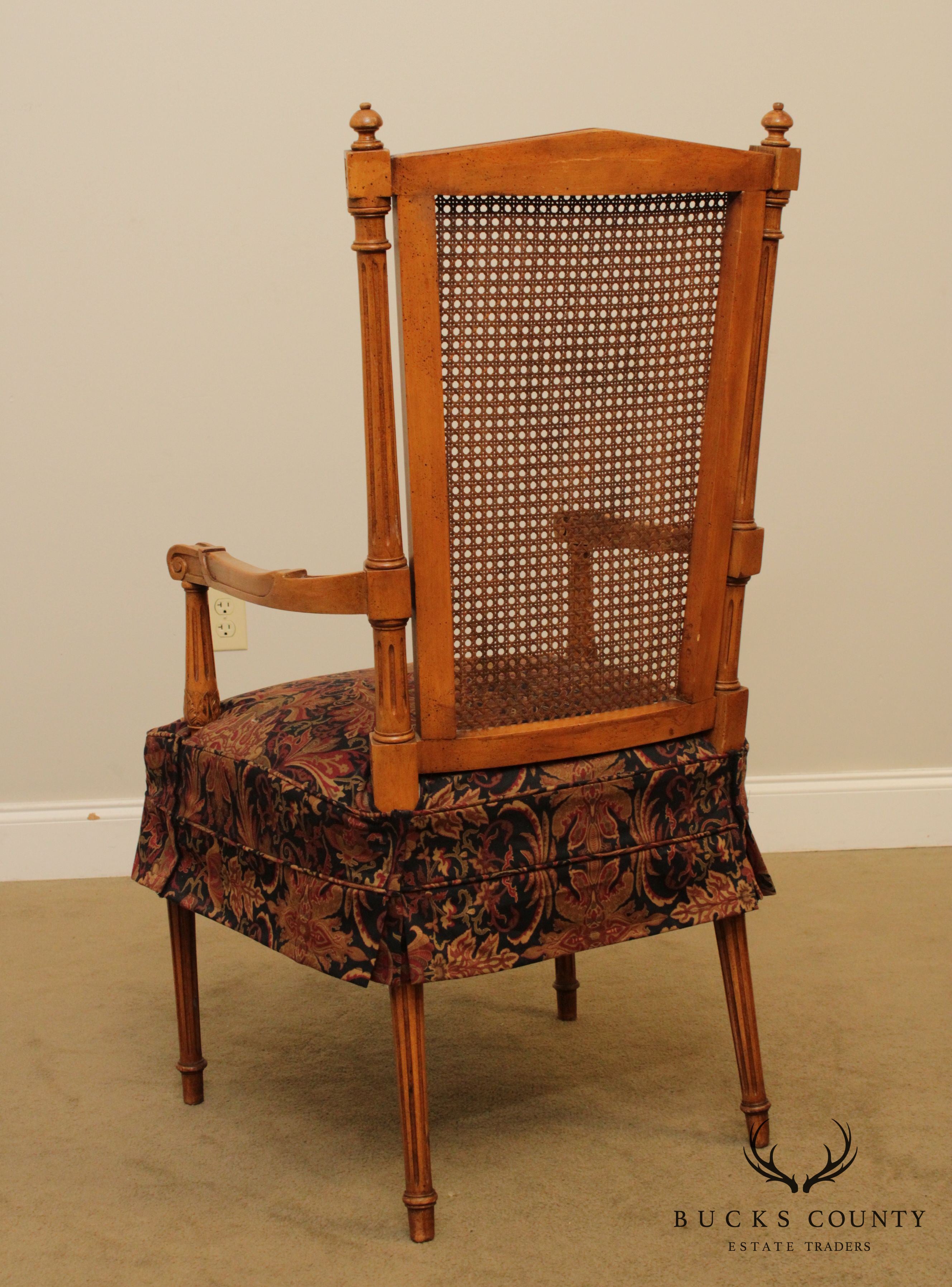 French Louis XVI Style Vintage Cane Back Armchair