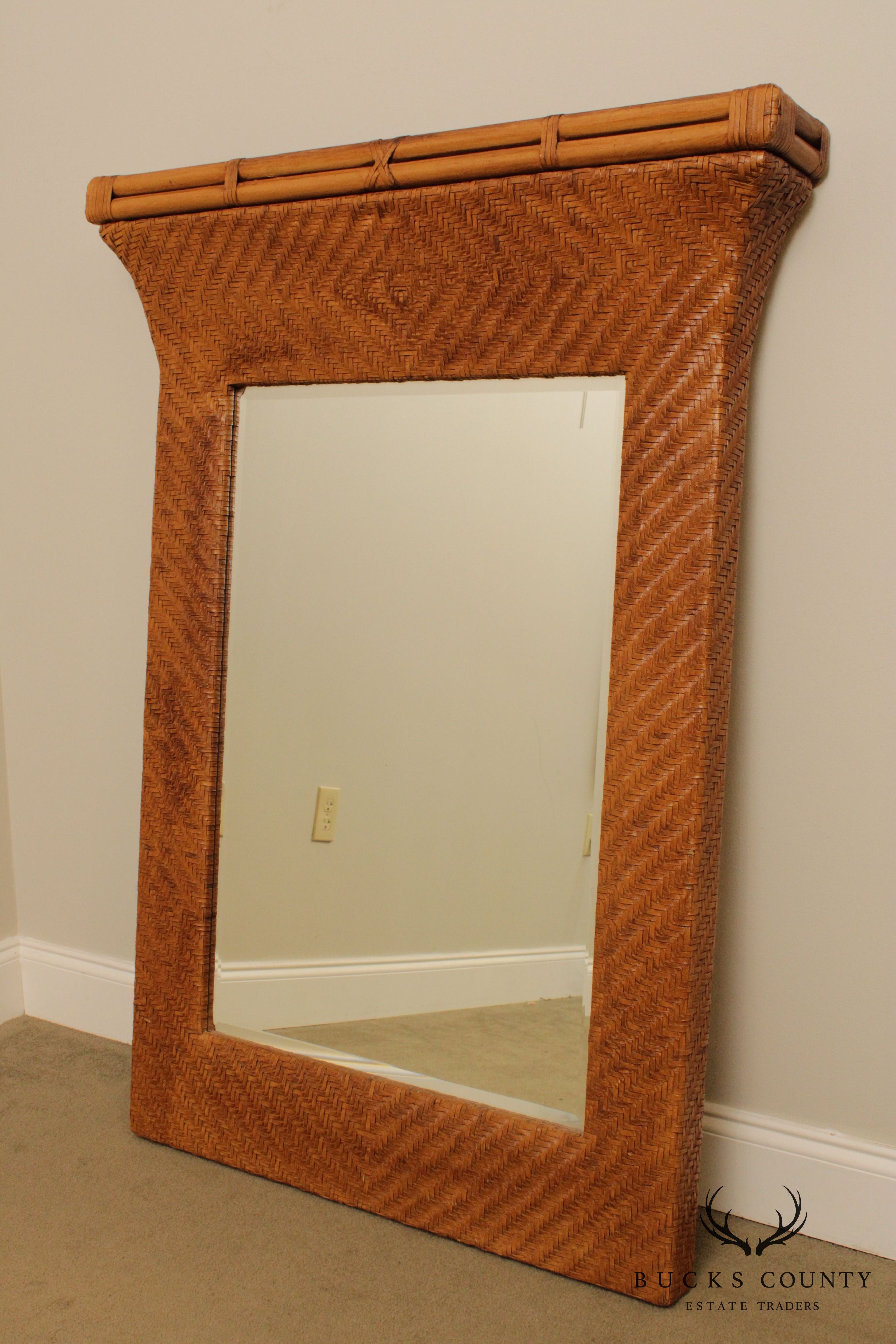 Henredon Rattan & Woven Leather Wall Mirror