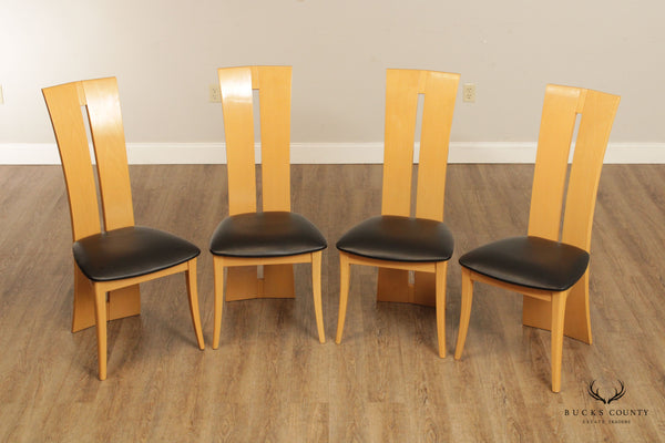 Italian Modern Set of Four Sculptured High Back Dining Chairs