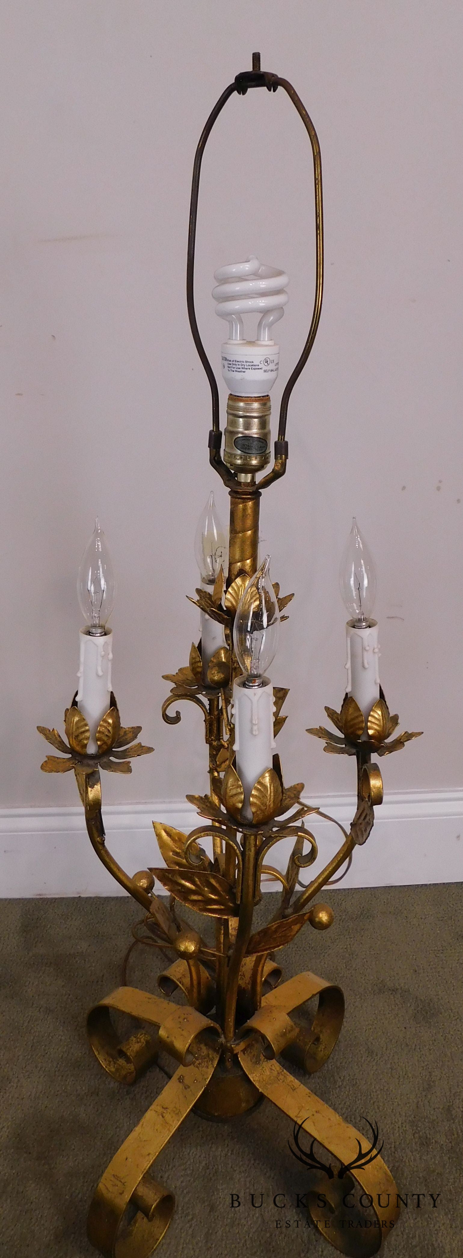 Italian Gilt Metal Candelabra Lamp