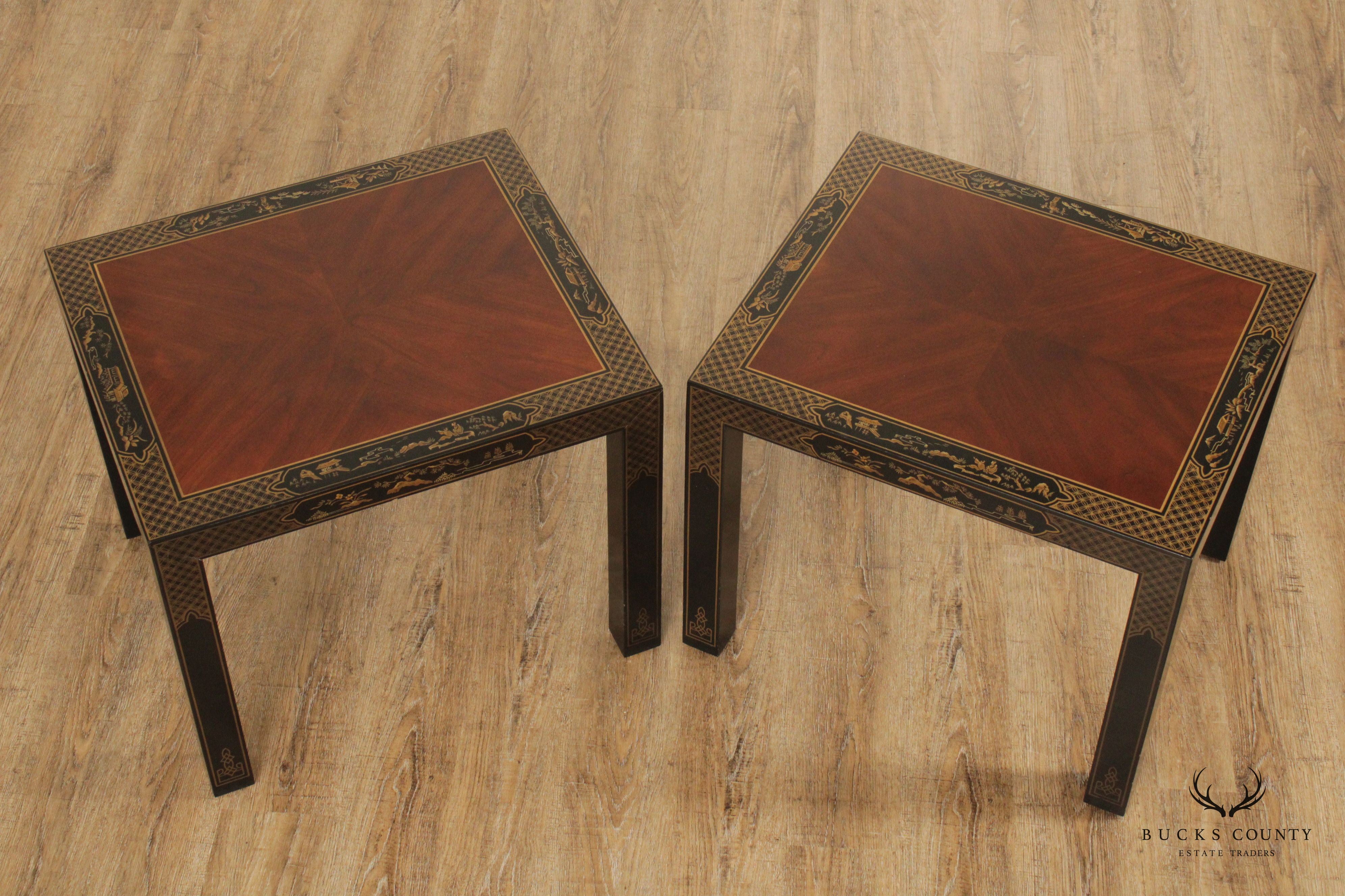 Drexel Etcetera Pair Chinoiserie Lacquered End Tables