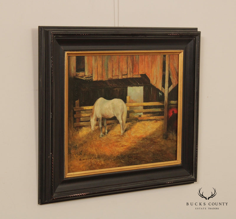Vintage 20th C. Horse in Stable Original Oil Painting, Signed