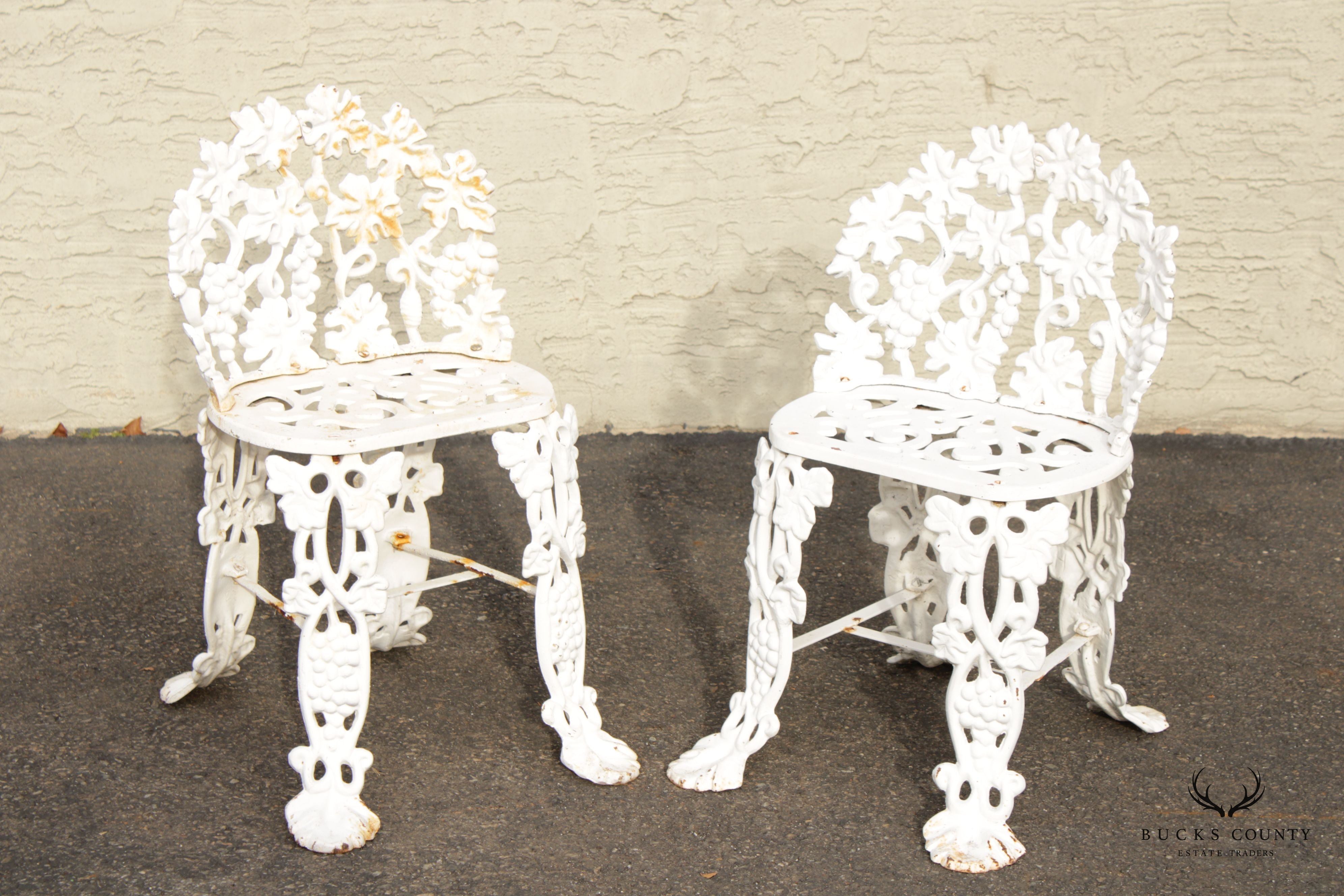 Victorian Pair Cast Iron Grapevine Leaves Garden Chairs