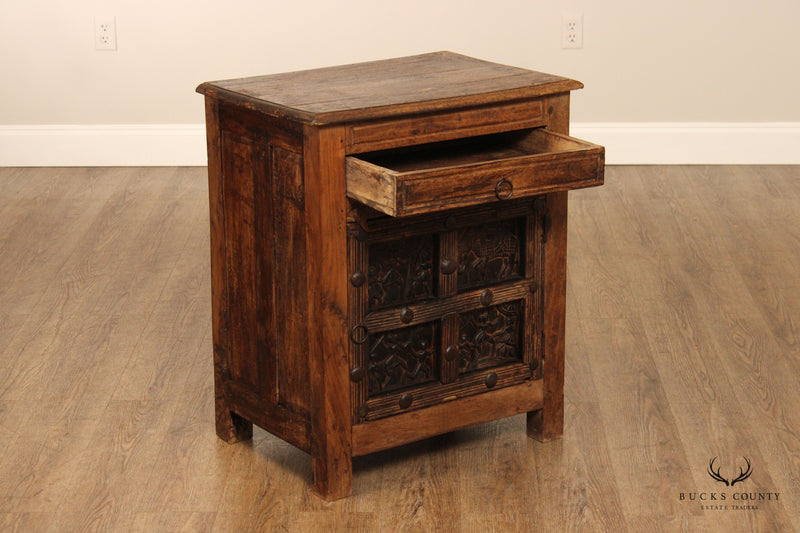 Anglo Indian Carved Panel Nightstand Cabinet