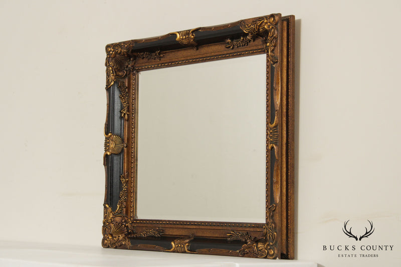 Victorian Style Black and Gold Carved Frame Beveled Mirror
