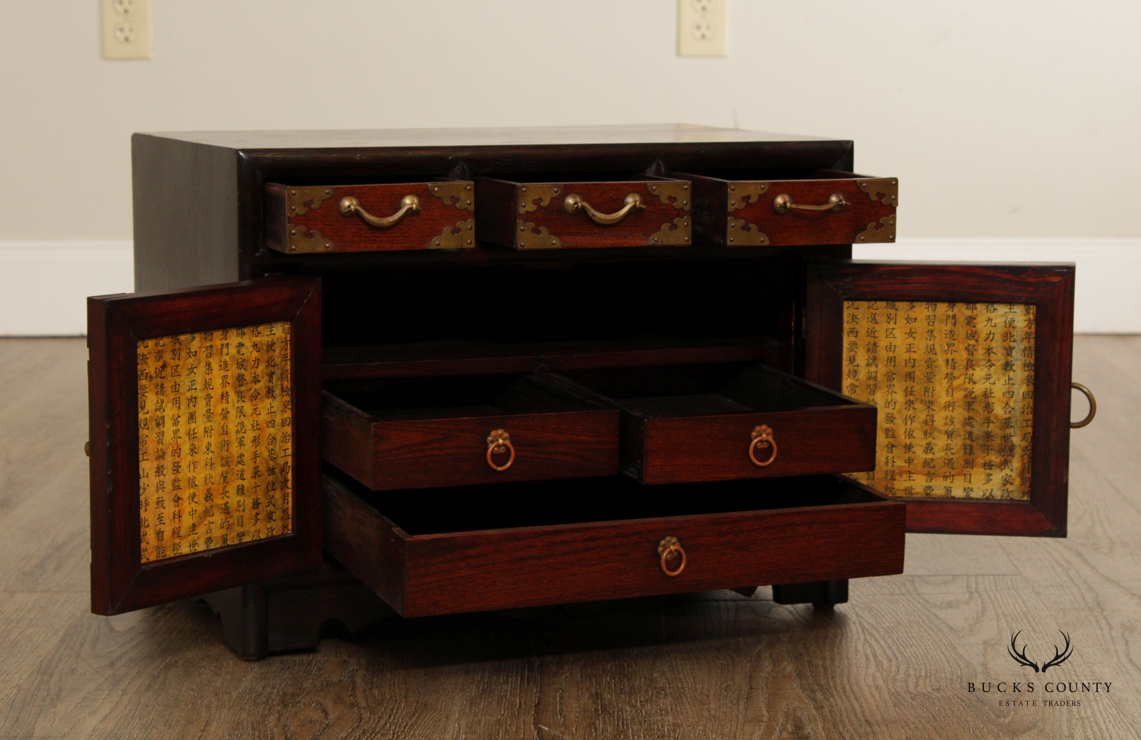 Vintage Korean Pair of Elm and Brass Valuables Chests