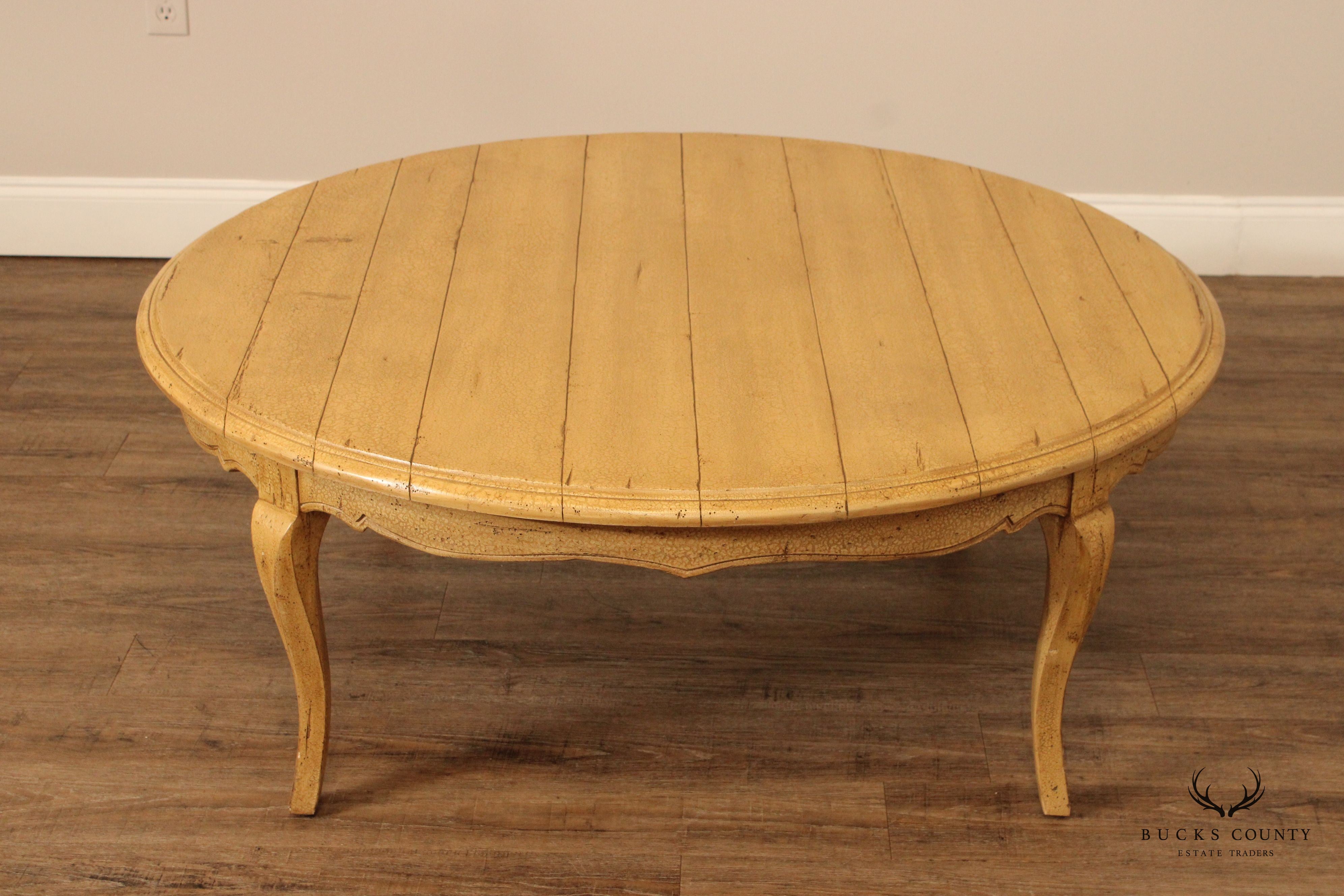 French Provincial Style Distress Painted Round Top Coffee Table