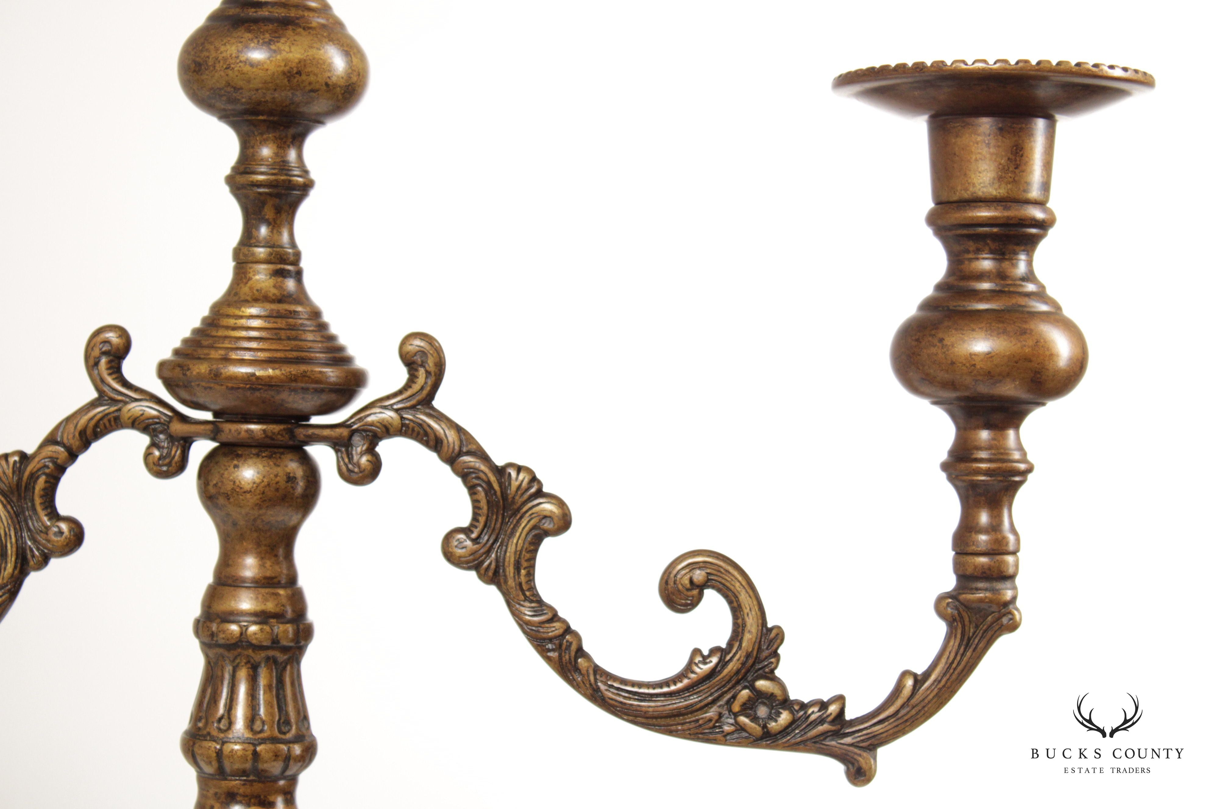 Victorian Style Pair of Bronze Three-Light Candelabra