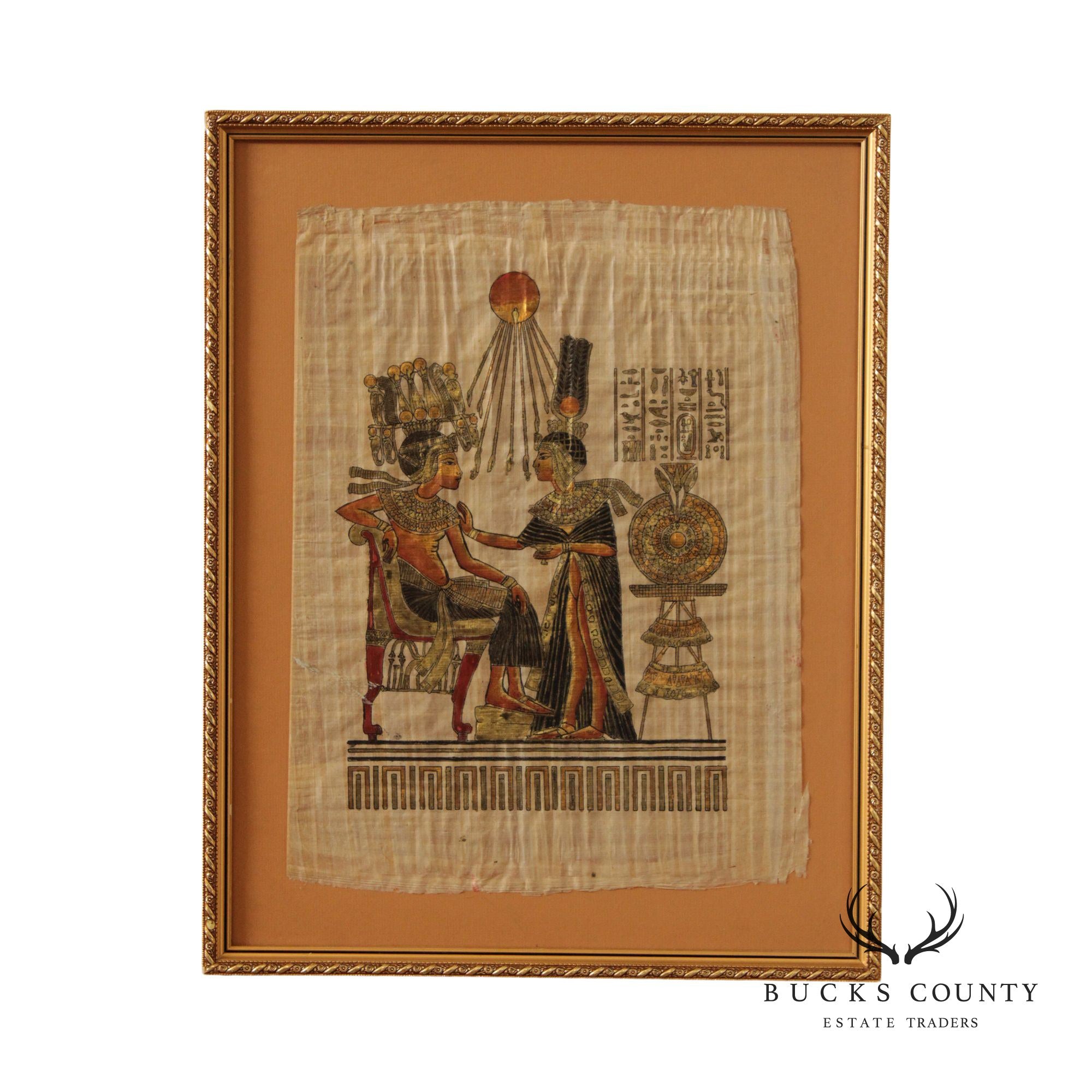 Vintage Egyptian Style 'Tutankhamun Anointed by Wife' Papyrus