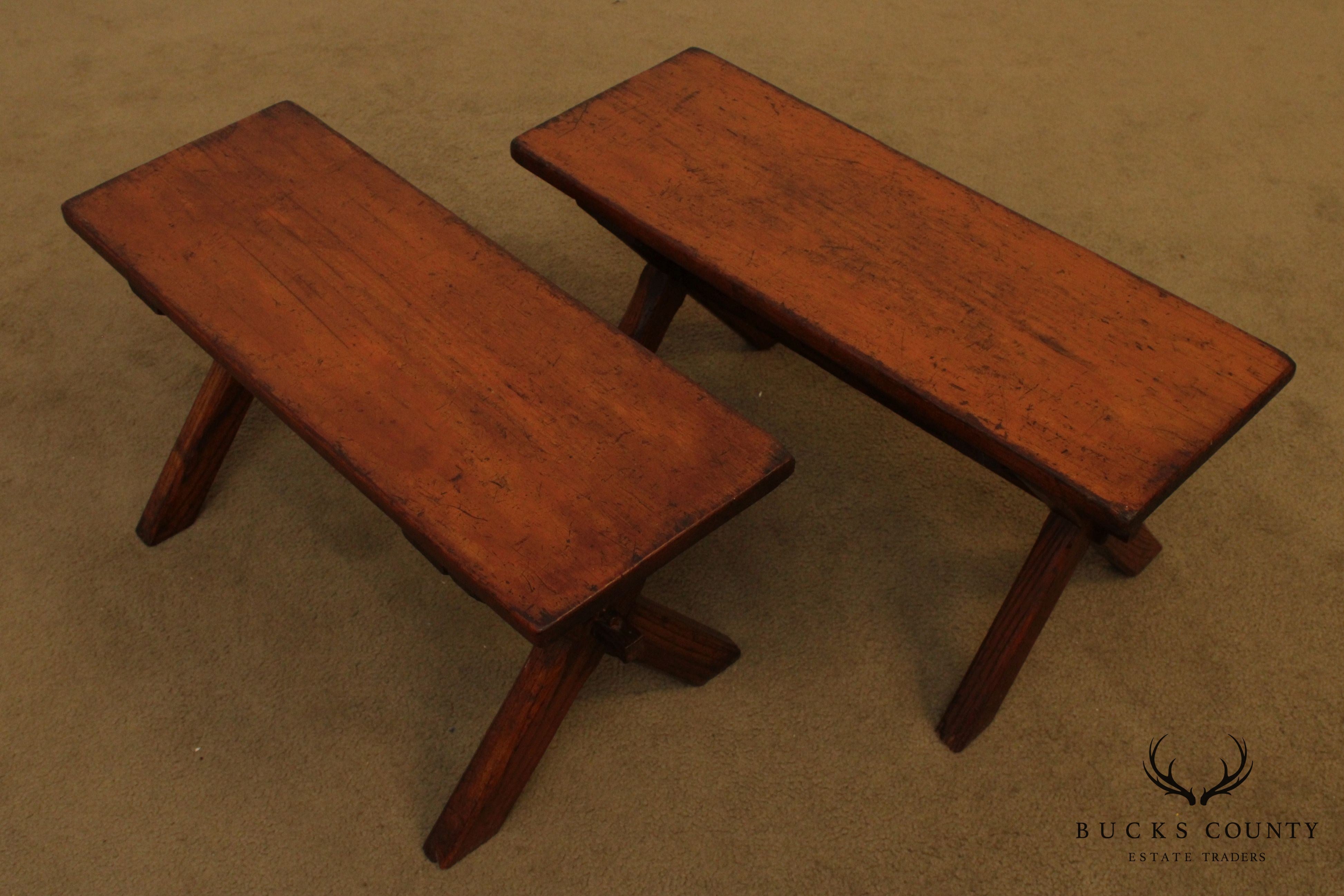 Antique Youth Size Oak Sawbuck Dining Farm Table with Benches